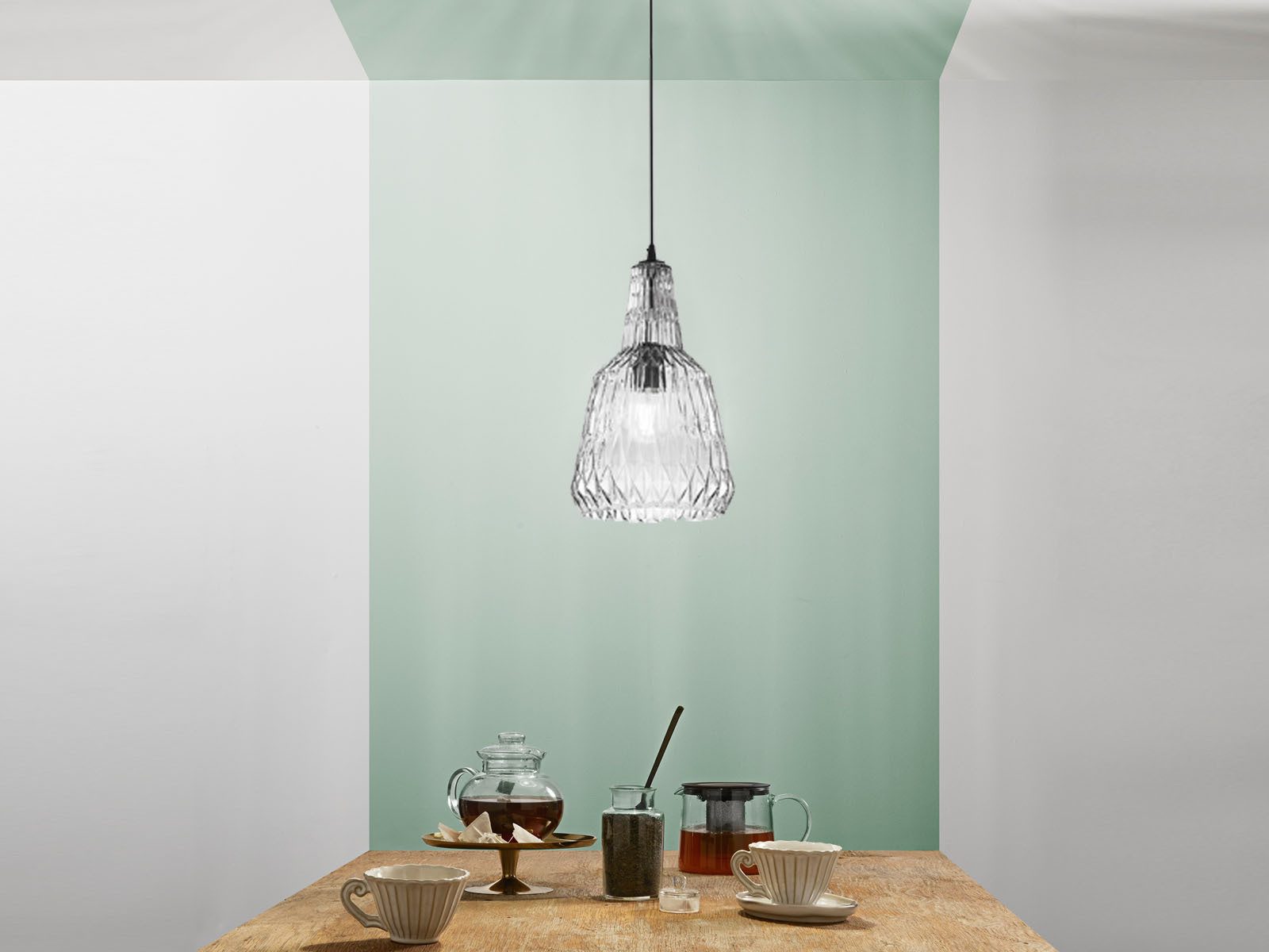 Luce Ambiente Design LED Pendelleuchte aus facettiertem Kristallglas Ø 23cm, Leuchtmittel dimmbar, LED wechselbar, Warmweiß, Retro Hängelampe mit Designer Glas Lampenschirm klein