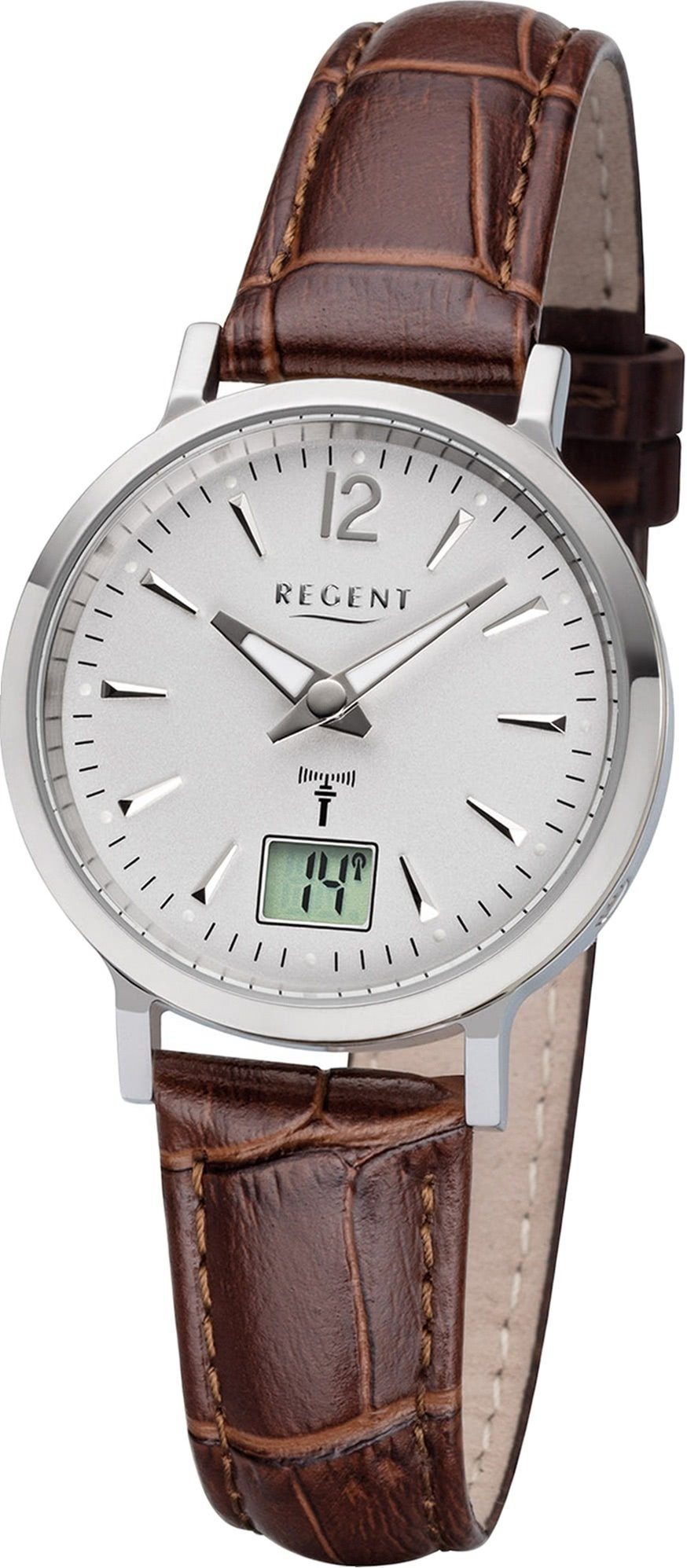 Regent Funkuhr Regent Leder Damen Uhr FR-256, Damenuhr mit Lederarmband,  rundes Gehäuse (ca. 30mm), Elegant-Style