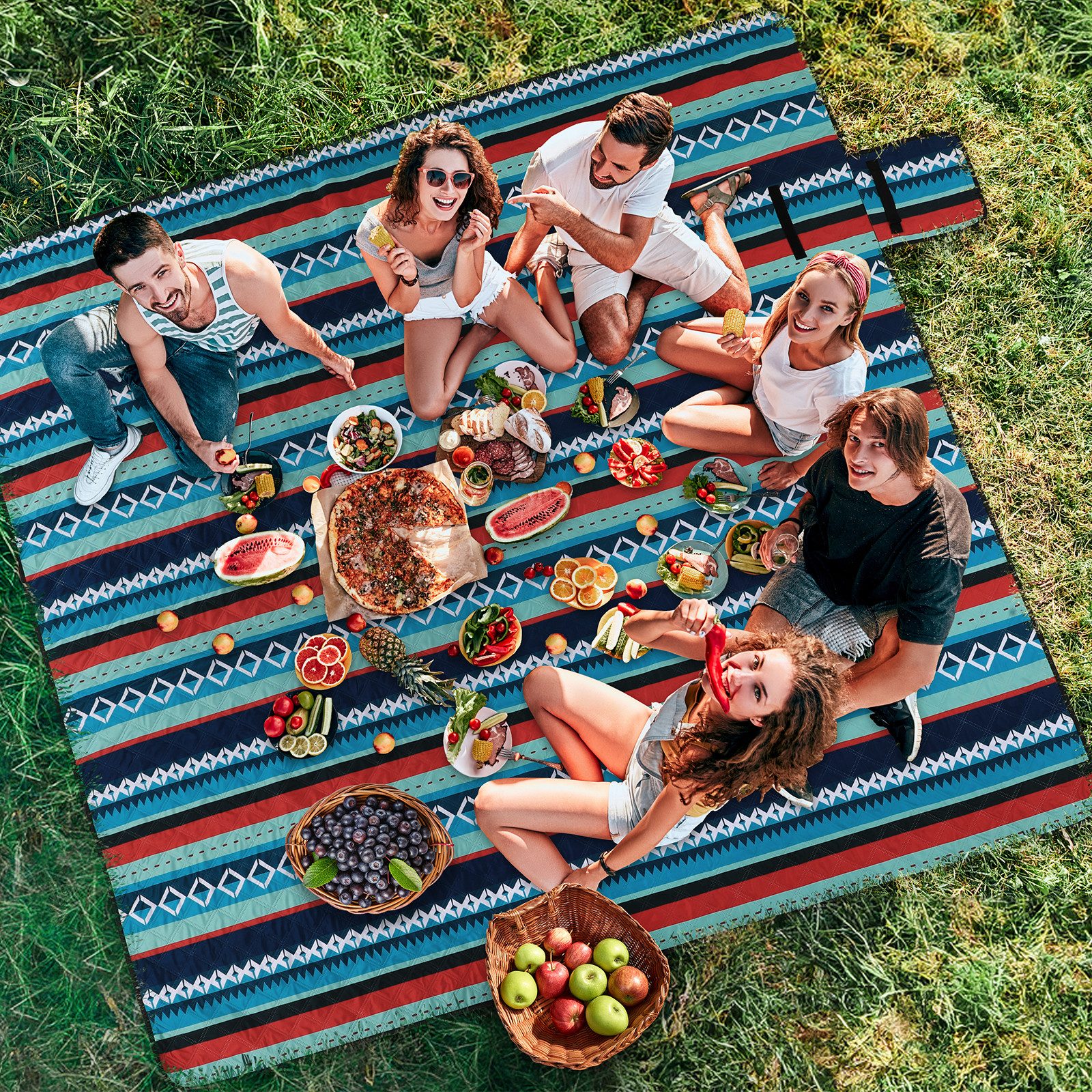 Picknickdecke Maschinenwaschbar XXL Faltbare Picknick Blanket, TLGREEN, Stranddecke & Campingdecke mit Tragegriff, Grün Gestreift