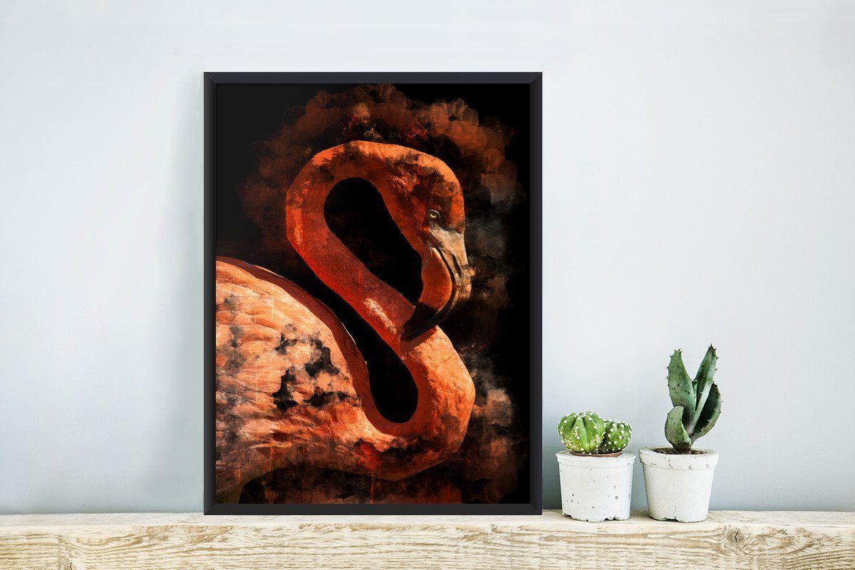 (1 Schwarzem Porträt Rosa Flamingo, Poster, St), Wandposter, Bilder, Bilderrahmen Poster - - Gerahmtes MuchoWow Wanddeko,