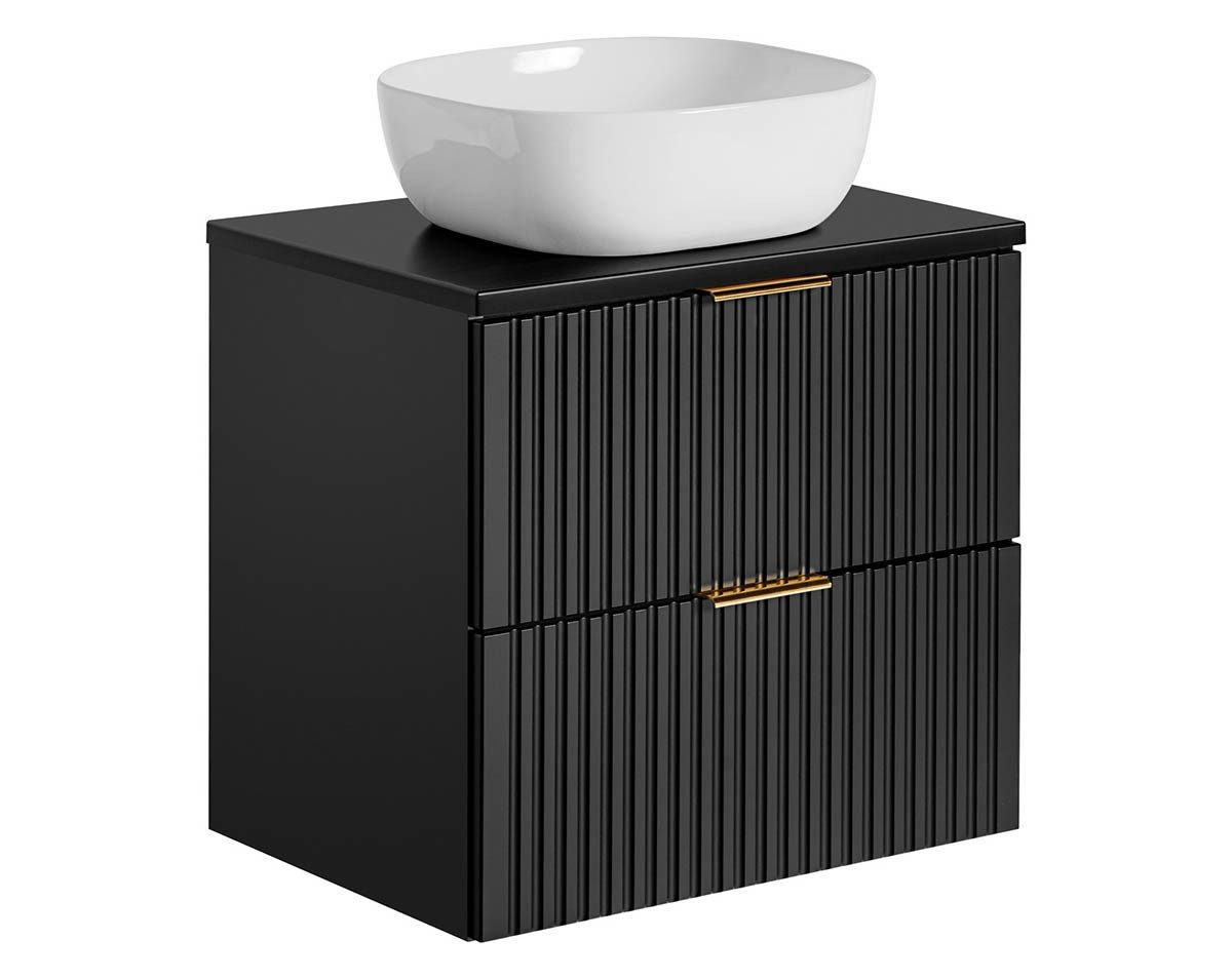 einfachgutemoebel Waschtisch-Set Badezimmer Waschplatz Blackened 60cm, Becken weiß, schwarz, (Badmöbel Set, 1-St., Waschtisch Unterschrank)