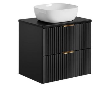 einfachgutemoebel Waschtisch-Set Badezimmer Set 3-teilig BLACKENED 60cm, Aufsatzbecken weiß, schwarz, (Badmöbel Set, 1-St., Waschtisch SET 3-teilig)