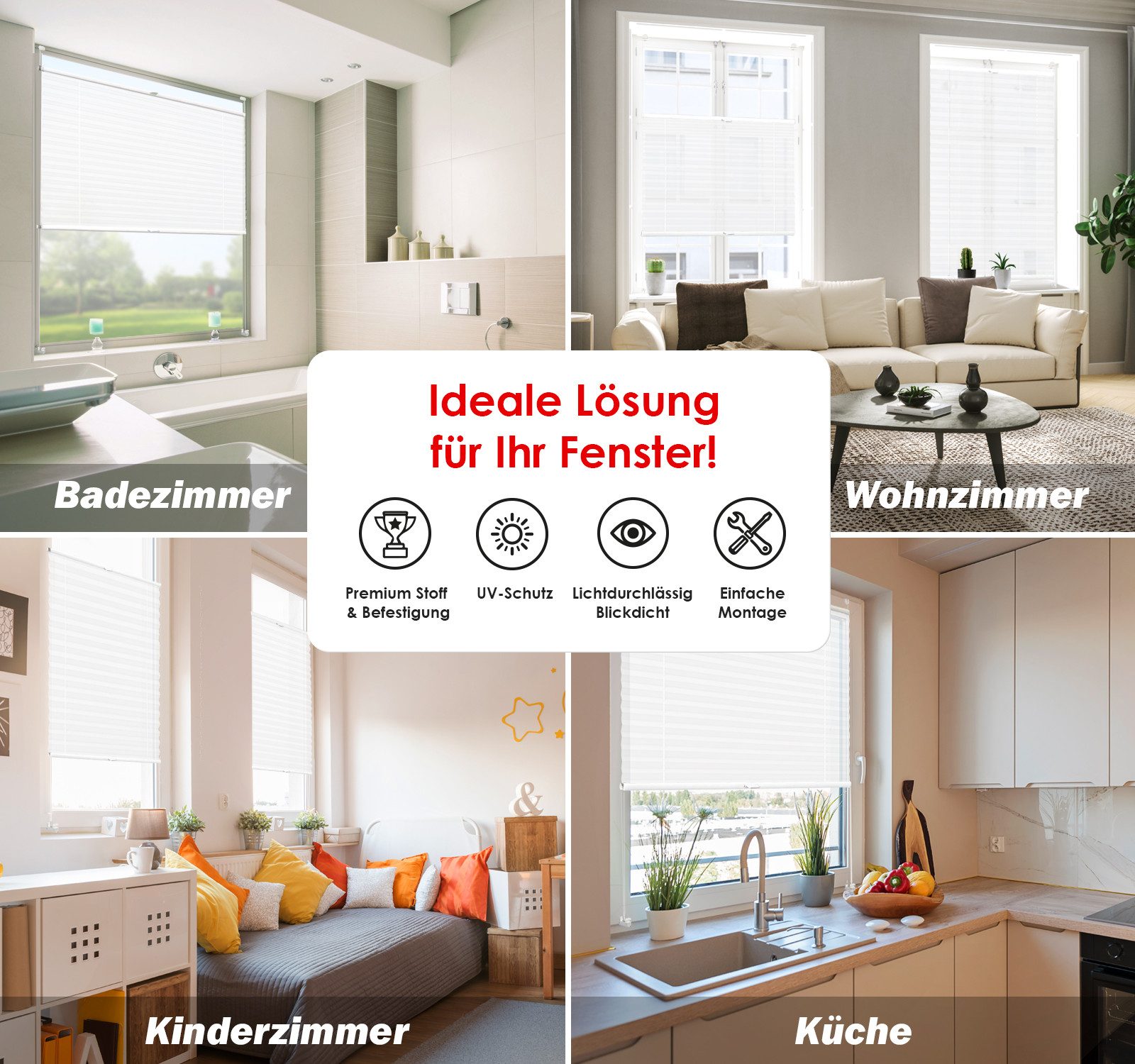 DomDeco Plissee Premium Plissee ohne Bohren, Sichtschutz, lichtdurchlässig, blickdicht, Klemmfix, Klemmfix, UV-beständig, modernes Design, stufenlos