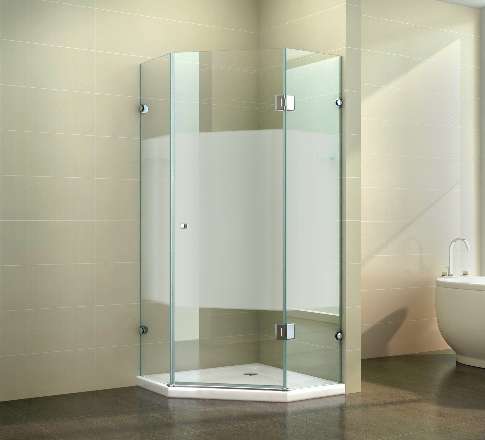 Fischer und Adamek Eckdusche FünfeckFünfeck EckDuschkabine Duschabtrennung EckESG Glas, BxT: 80x80 cm, Teilsatiniert