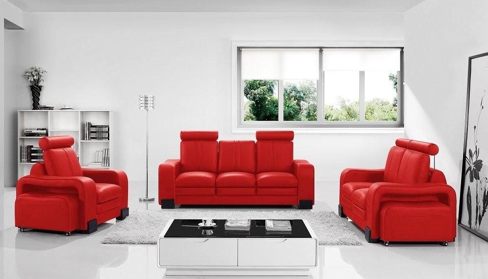 JVmoebel Sofa Ledersofa Sofagarnitur 3+2+1 Sitzer Set Garnitur Polstersofa, Made in Europe Rot | Alle Sofas