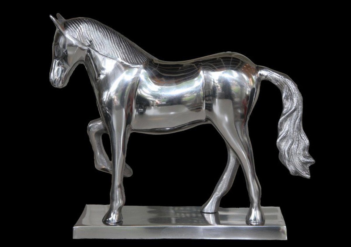 Casa Padrino Dekofigur Casa Padrino Skulptur auf Massive Prunkvoll B Edel cm, Figur & 35 H Sockel, - Luxus cm Pferd - Silber, 30,5