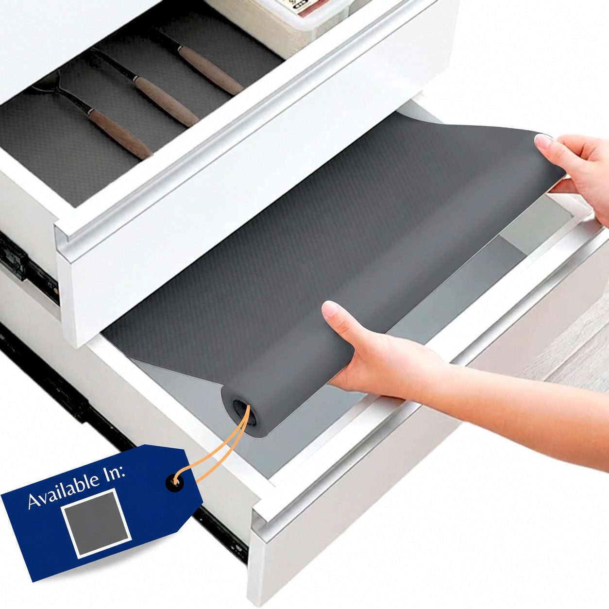 AIMAX Schubladenmatte EVA Antirutschmatte 60 x 500 cm, Grau, Zuschneidbare Schubladeneinlage für Schrank, Regal & Kühlschrank