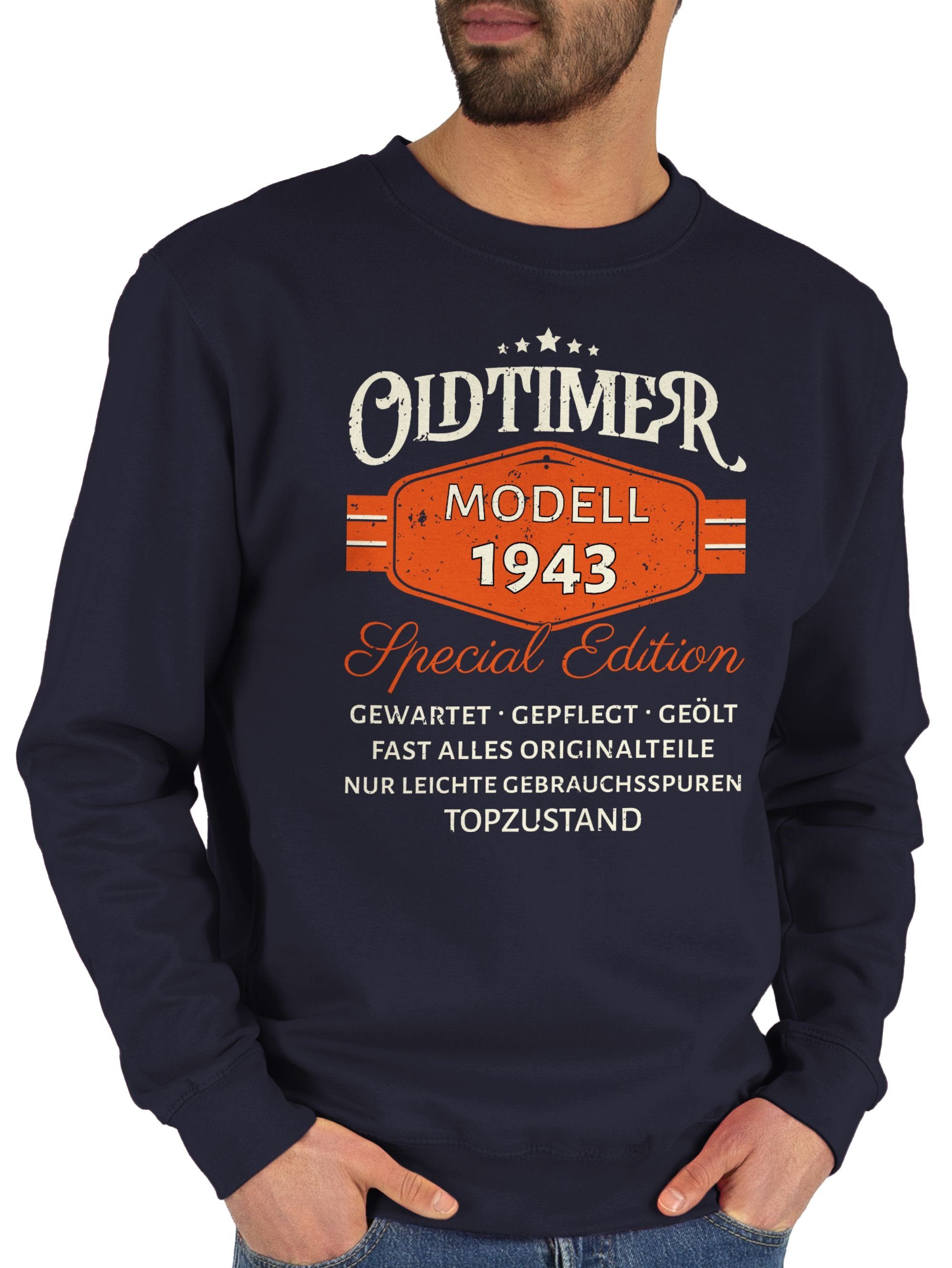 Shirtracer Sweatshirt Oldtimer 1943 Modell Special Edition Original (1-tlg) 80. Geburtstag 2 Dunkelblau