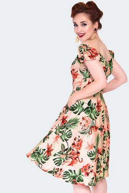 Voodoo Vixen A-Linien-Kleid Tropical Flamingo Swingkleid 50er 50s Retro Blumen