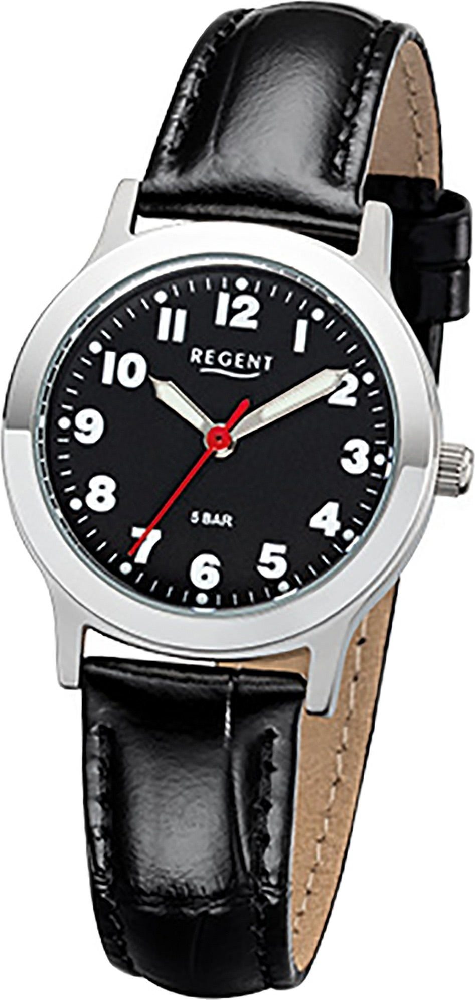 Uhr Damen 28mm) Gehäuse, Herrenuhr Damen, Lederarmband schwarz, klein Regent rundes Quarzuhr Herren Leder F-1071, (ca Regent