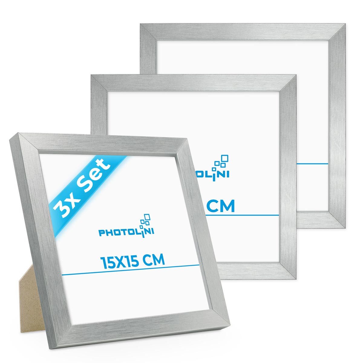 PHOTOLINI Bilderrahmen 3er Set 15x15 cm quadratischer Poster-Rahmen, Aufhängen & Aufstellen, für 3 Bilder (3er Set), MDF Holz, Acrylglas & Zubehör, für Fotos & Poster