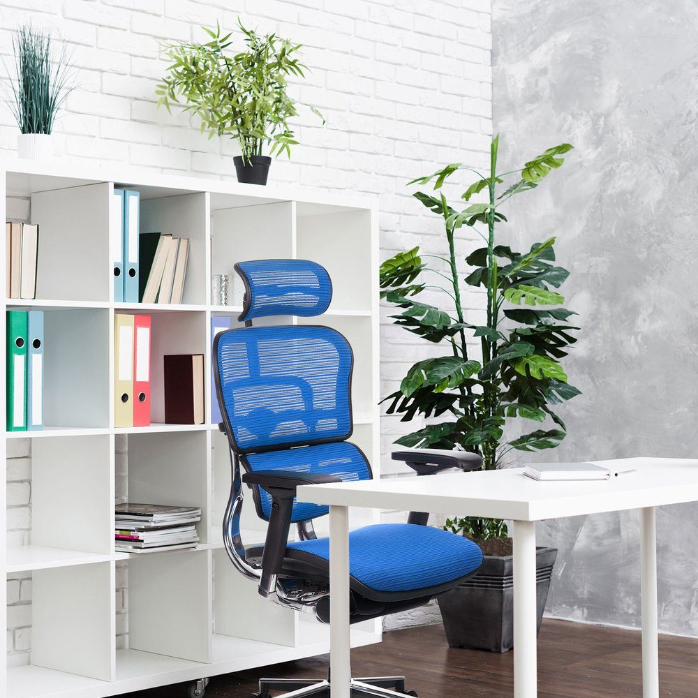 hjh OFFICE ergonomisch ERGOHUMAN St), Bürostuhl Luxus Blau Drehstuhl Chefsessel Netzstoff (1