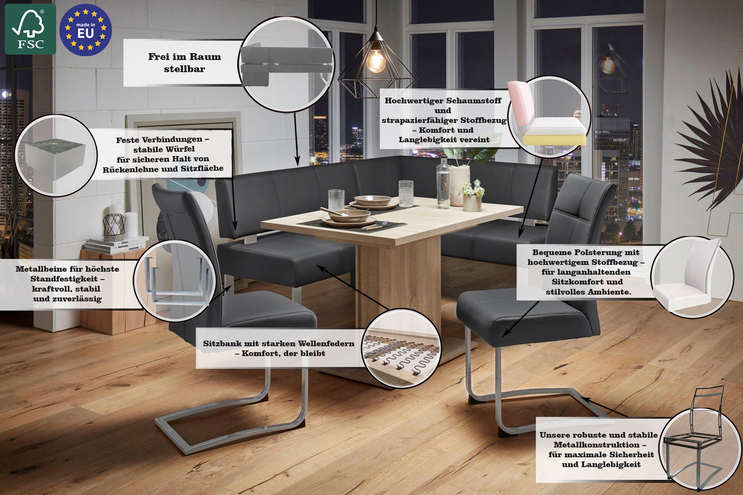 OTTO home Eckbank Rab, in 2 Breiten (180 oder 200 cm), Bezug in verschiedenen Qualitäten