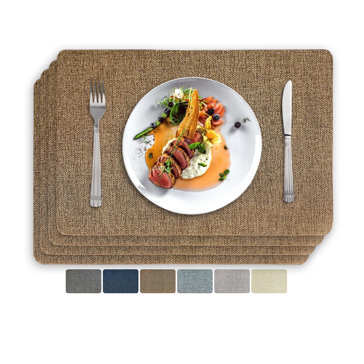 Vivi Idee Platzset Tischset Tischmatte Kunstleder, abwischbar wasserdicht Anti-Rutsch, Hitzebeständig beidseitig, 45 x 30 cm, 4er Set