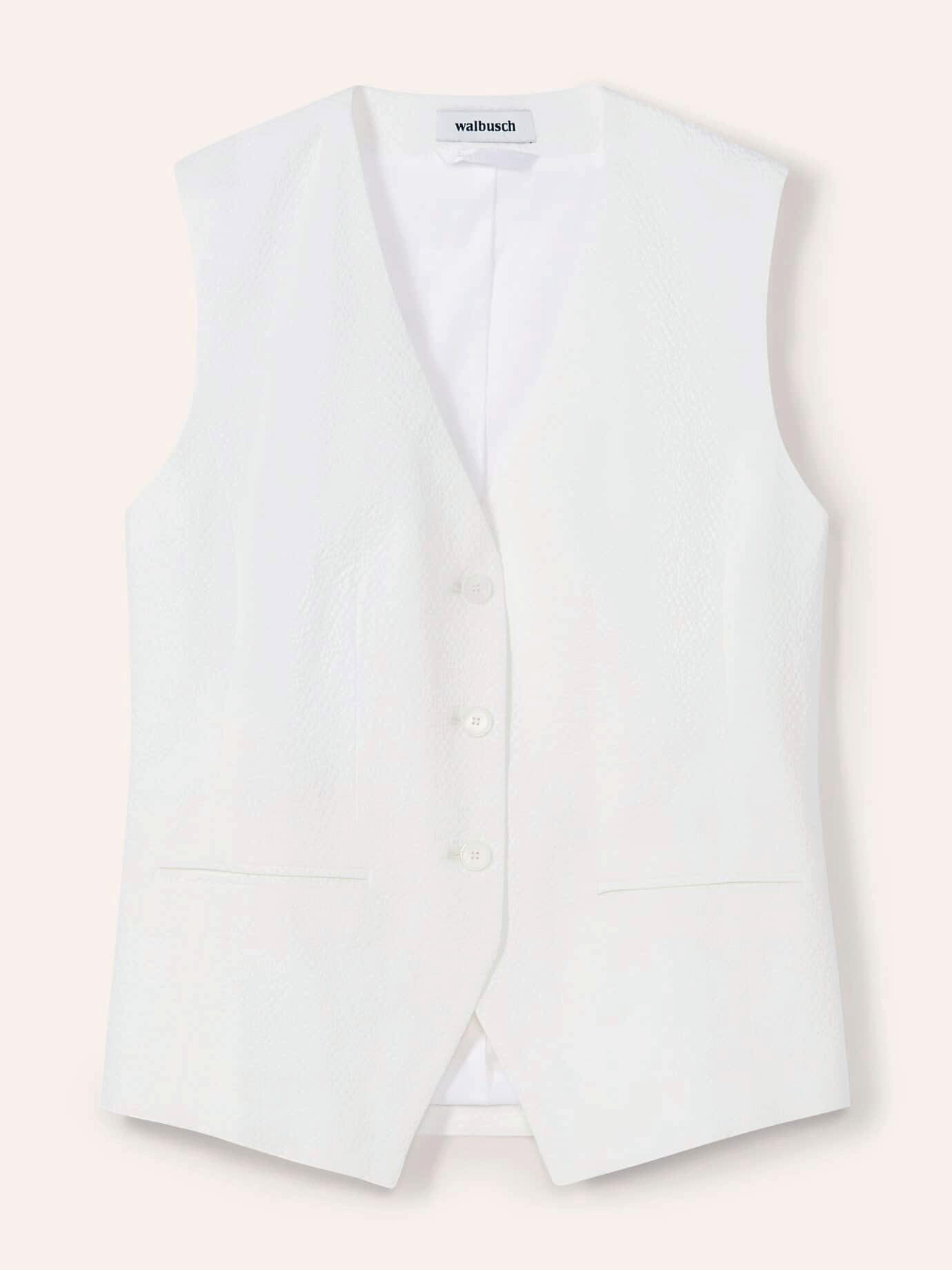 Walbusch Jerseyweste Damen Seersucker Weste V-Ausschnitt pflegeleicht Atmungsaktiv mit Baumwollfutter, elastisch, 3-Knopf, 2 Paspeltaschen