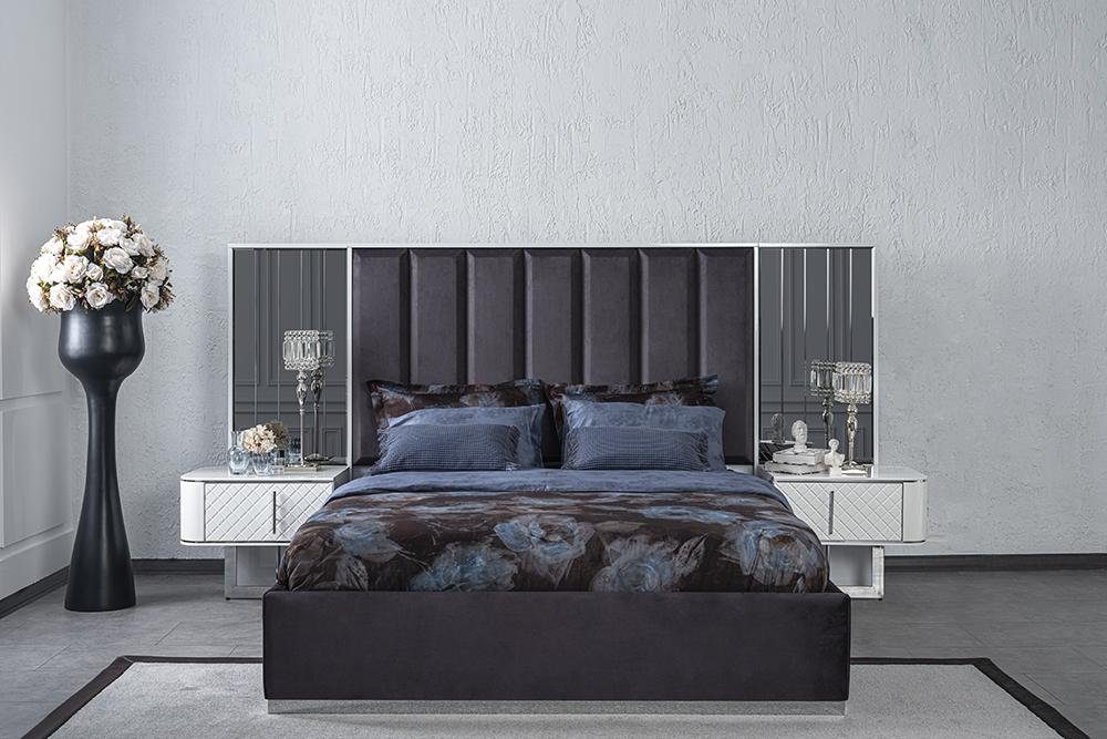 JVmoebel Schlafzimmer-Set Moderne Bett 2x (3-St., Nachttische), Set Möbel, Bett Luxus Design Europa Made + in 2x Nachttische Schlafzimmer