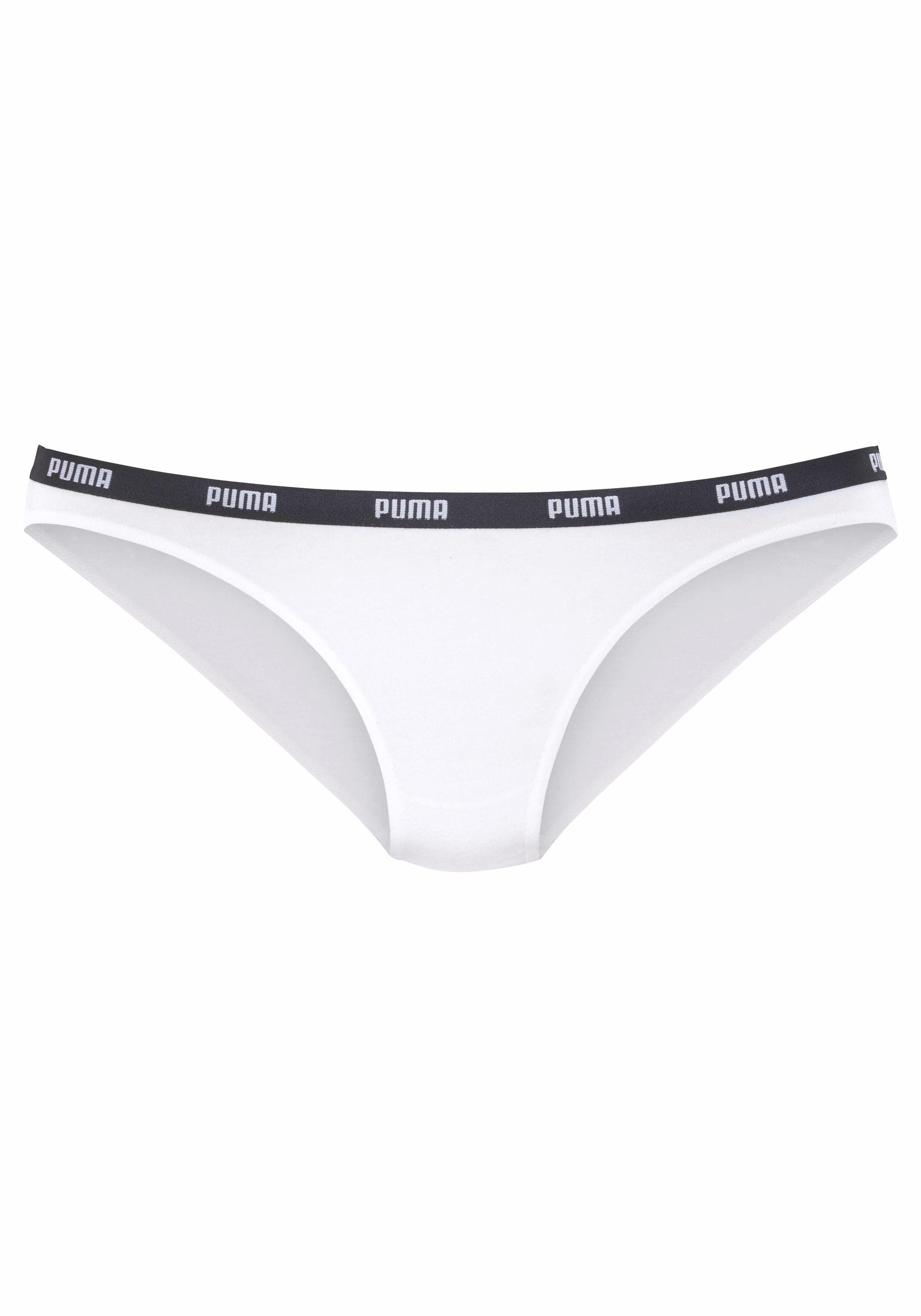 Iconic mit PUMA (Packung, weiß Logo-Webbündchen Bikinislip schmalem 2-St)