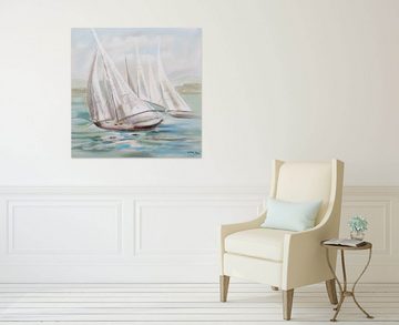 KUNSTLOFT Gemälde Riding the Waves 80x80 cm, Leinwandbild 100% HANDGEMALT Wandbild Wohnzimmer
