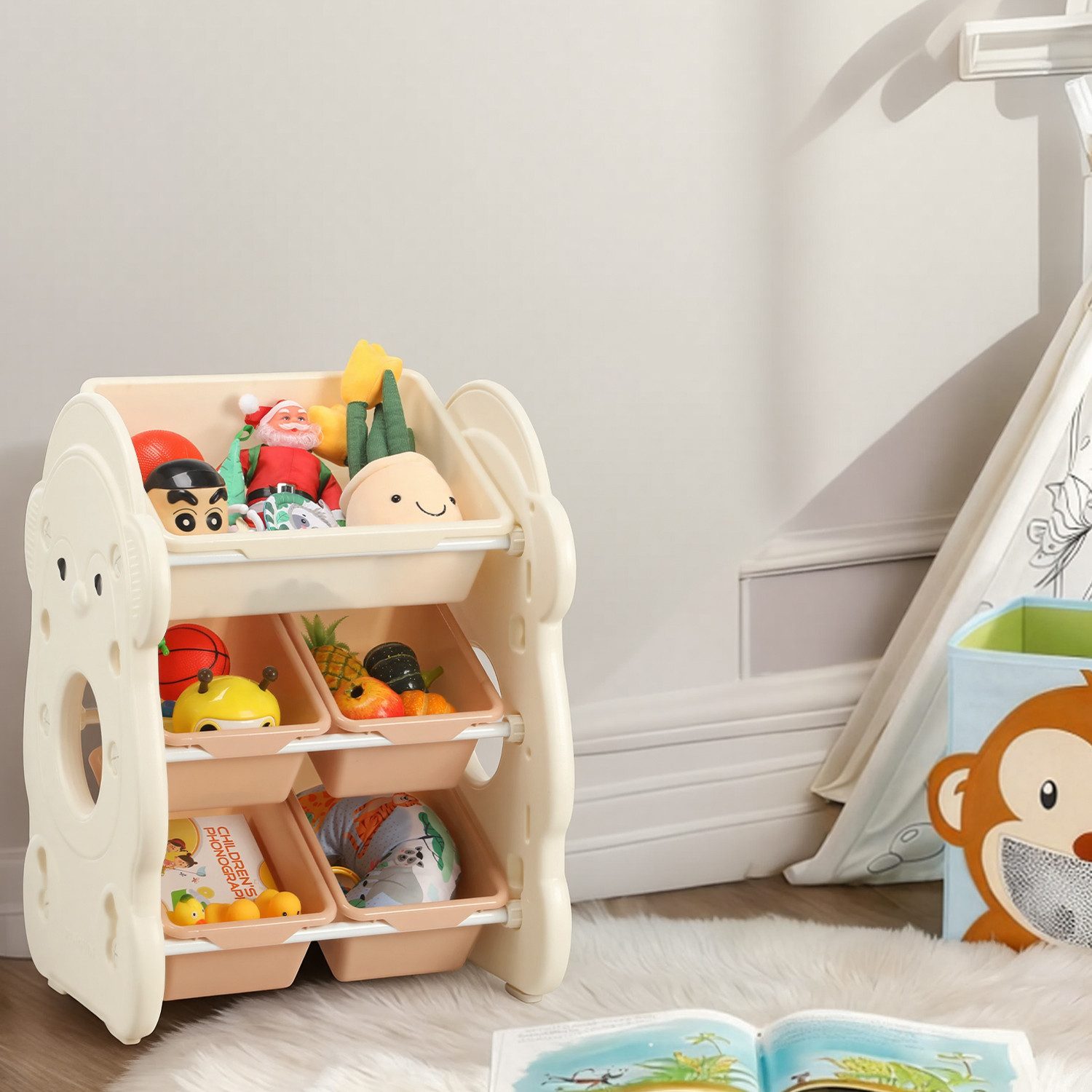 oyajia Spielzeugtruhe Kinderregal Bücherregal Kinder, mit 5/ 7/ 9 Herausnehmbaren Boxen, Aufbewahrung für Kinderzimmer