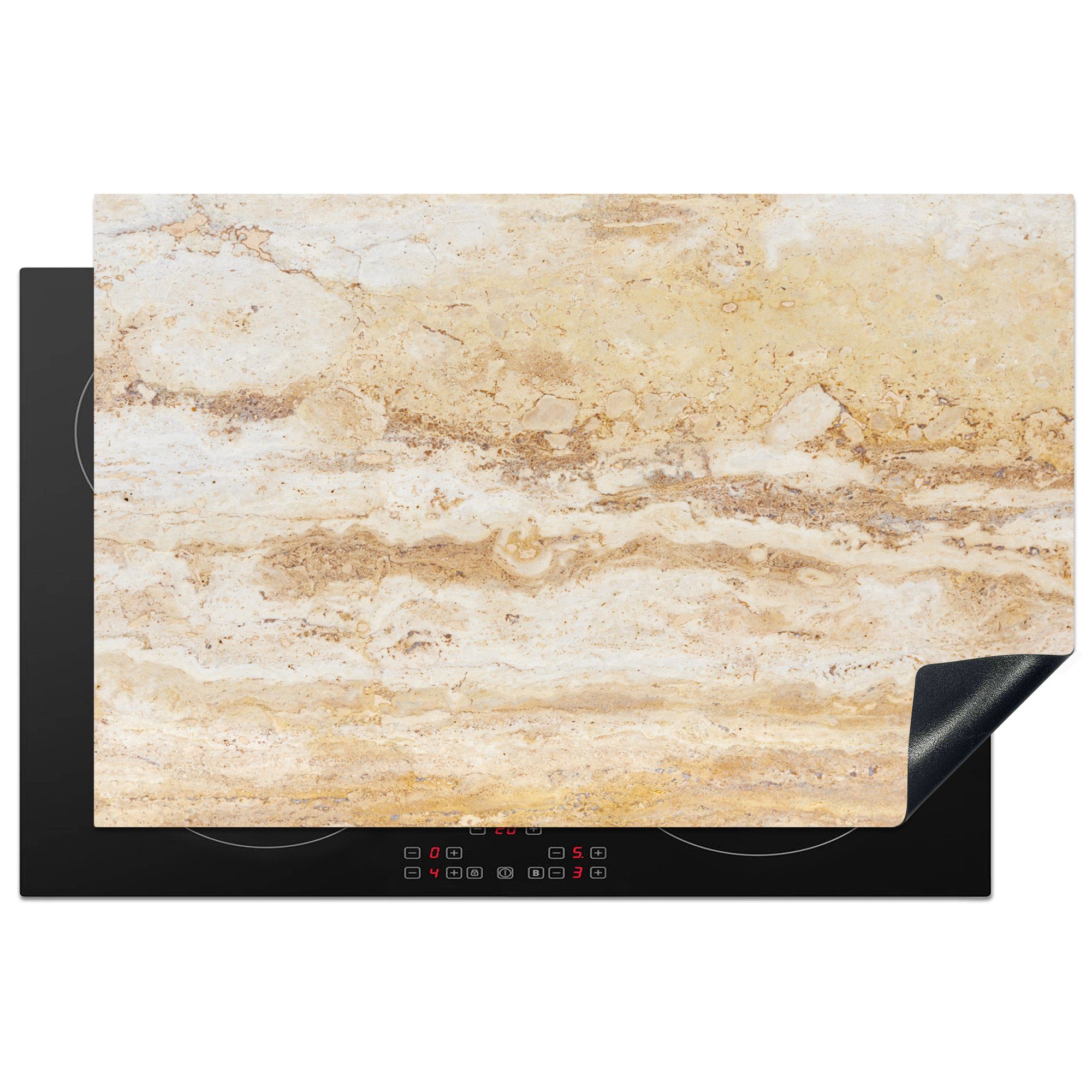 MuchoWow Herdblende-/Abdeckplatte Marmor - Sand - Textur, Vinyl, (1 tlg), 81x52 cm, Induktionskochfeld Schutz für die küche, Ceranfeldabdeckung
