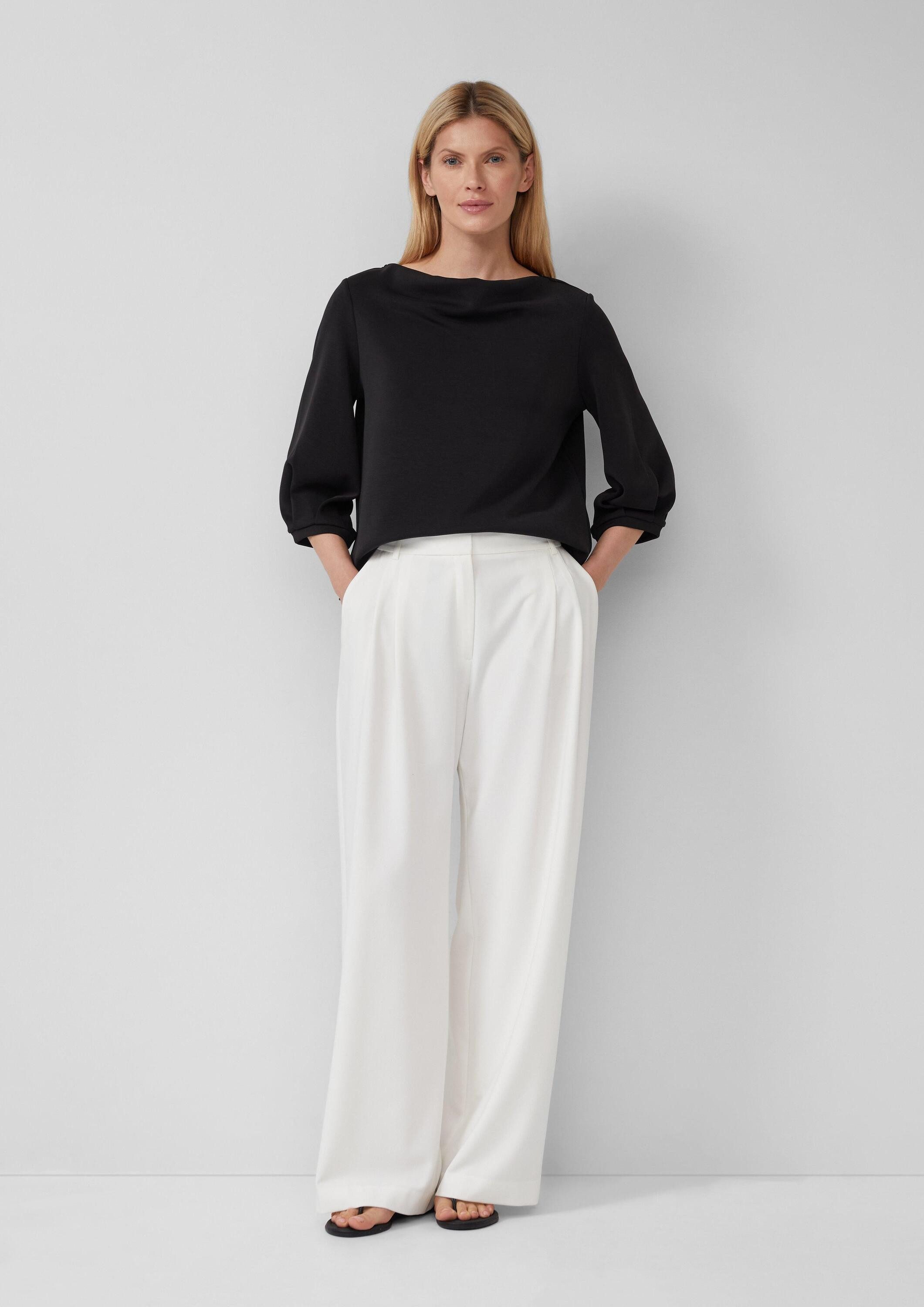 s.Oliver 3/4 Arm-Pullover Sweatshirt Weiches Sweatshirt aus Scuba mit Wasserfall-Ausschnitt