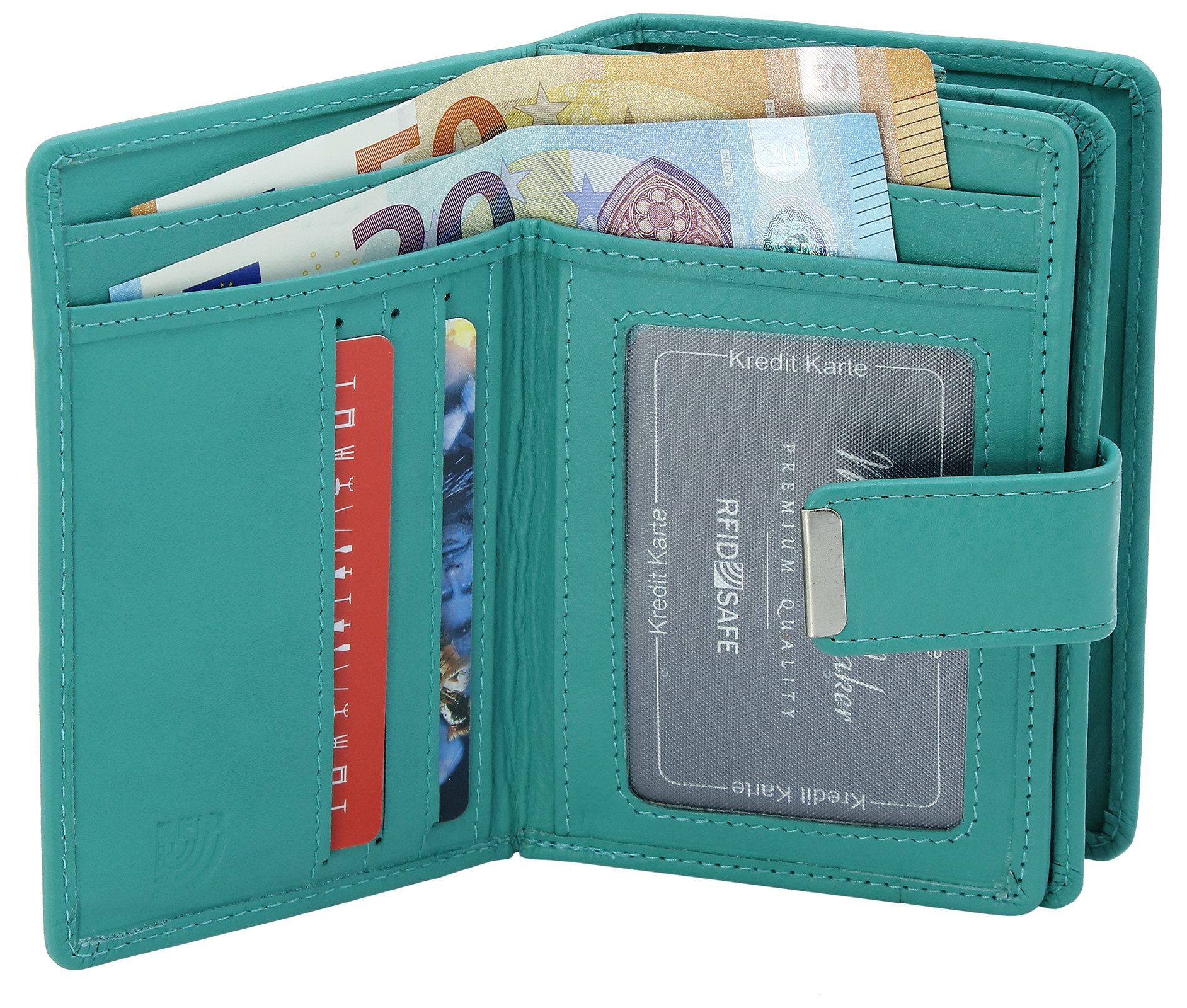 Money Maker Geldbörse Damen Leder Portmonee handlicher Geldbeutel aufklappbar RFID-Schutz