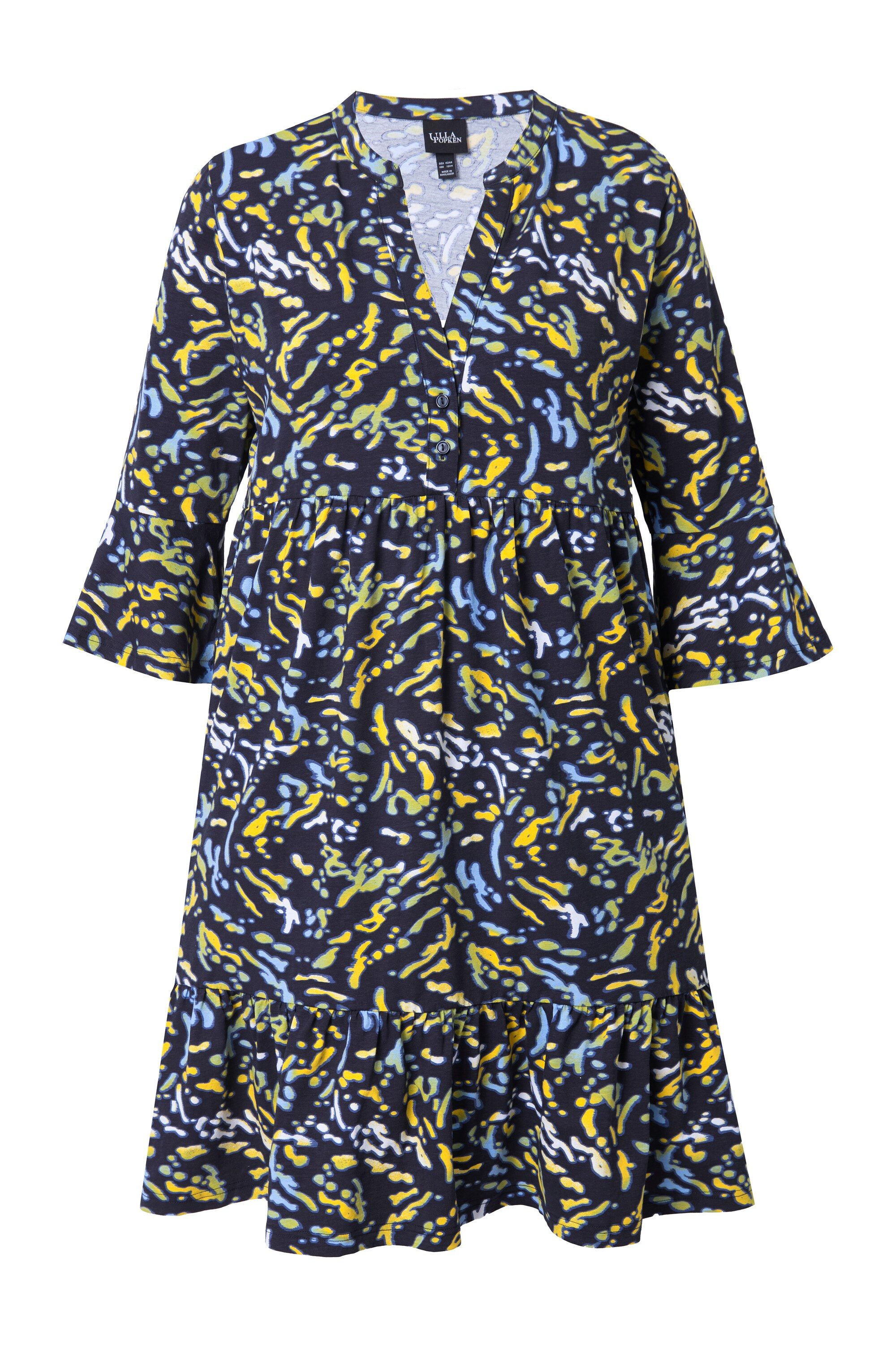 Ulla Popken Jerseykleid Jerseykleid A-Linie Tunika-Ausschnitt günstig online kaufen