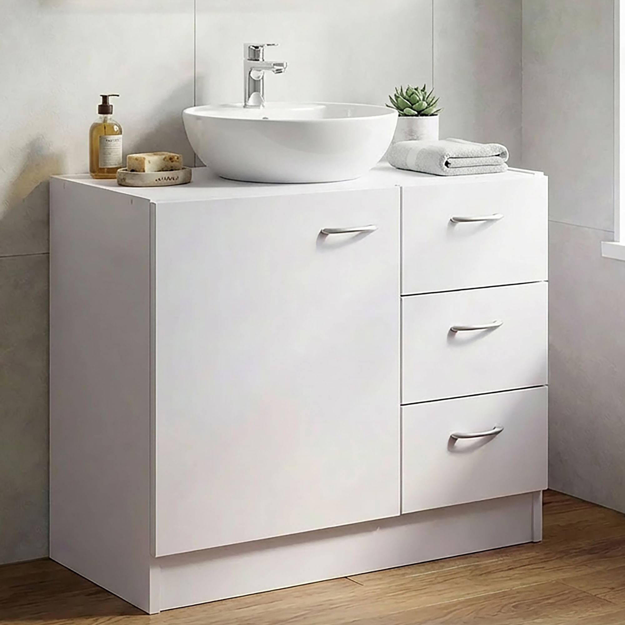 freiraum Waschbeckenunterschrank WL1.345 in Weiß, Holzwerkstoff - 63x54x30cm (BxHxT)
