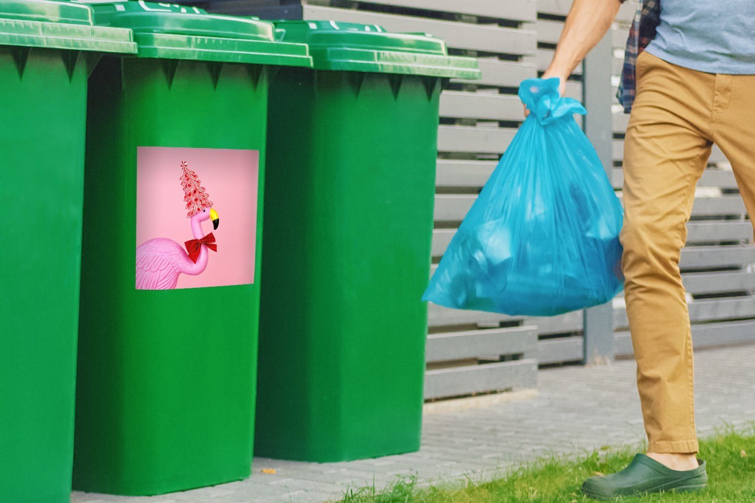 (1 auf St), MuchoWow Kopf Abfalbehälter dem Mülltonne, Süßigkeiten Container, Mülleimer-aufkleber, Plastikflamingo mit Wandsticker Sticker, Rosa