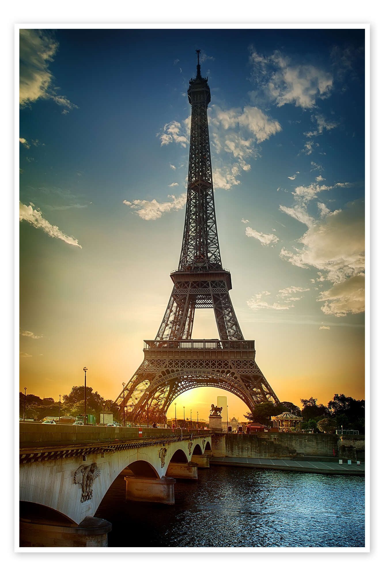 Posterlounge Poster Editors Choice, Eiffelturm und Pont d'Iena an der Seine in Paris, Wohnzimmer Fotografie