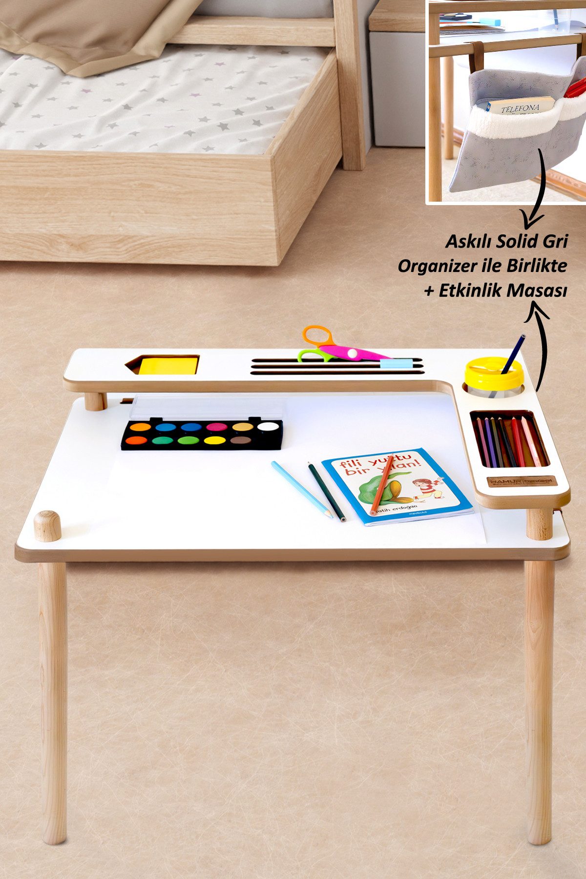 en.casa Esstisch (1-St), Kindertisch für Aktivitäten mit Organizer 40 x 140 cm 89860533