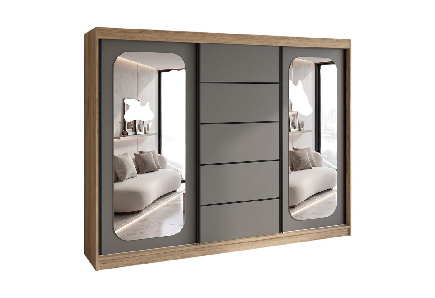 A&J MöbelLand GmbH Schiebetürenschrank BELANO – Moderner Kleiderschrank mit Schiebetüren (Die perfekte Kombination aus modernem Design, hoher Funktionalität und großzügigem Stauraum für Kleidung, Bettwäsche und Accessoires, erhältlich in verschiedenen Far