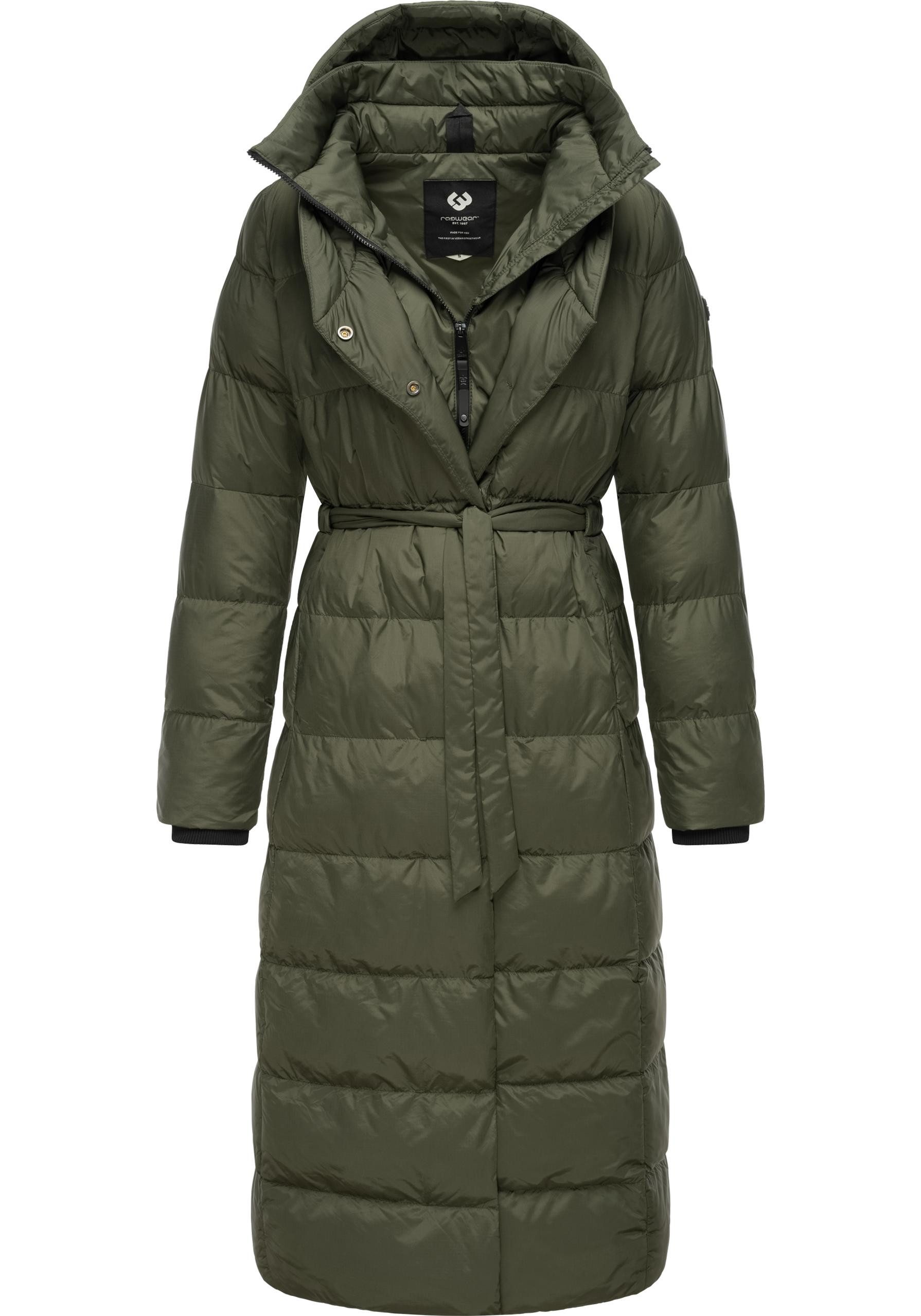 Ragwear Steppmantel Niara Long Gesteppter langer Damen Mantel mit Bindeband