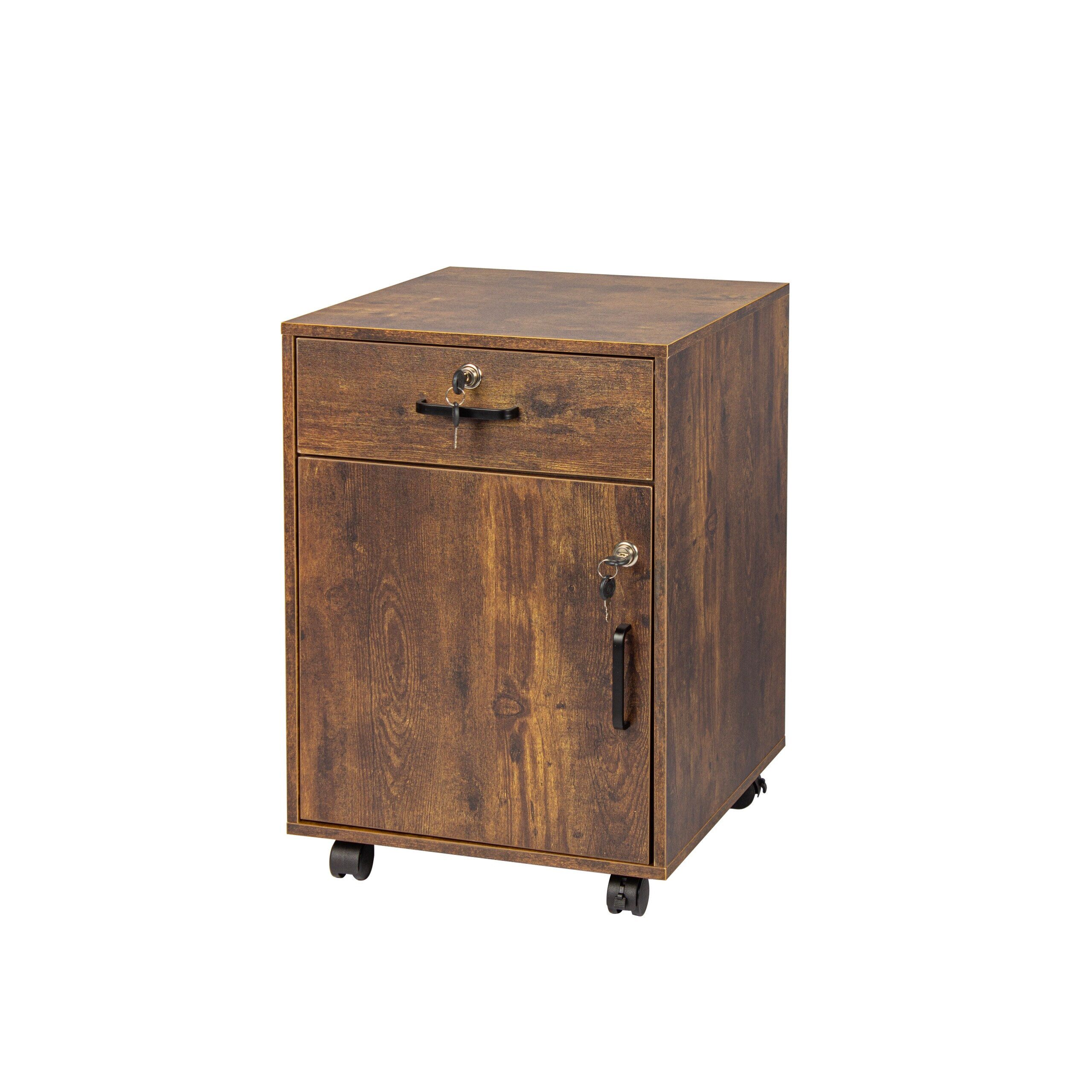 relaxdays Rollcontainer Abschließbarer Rollcontainer, Vintagebraun