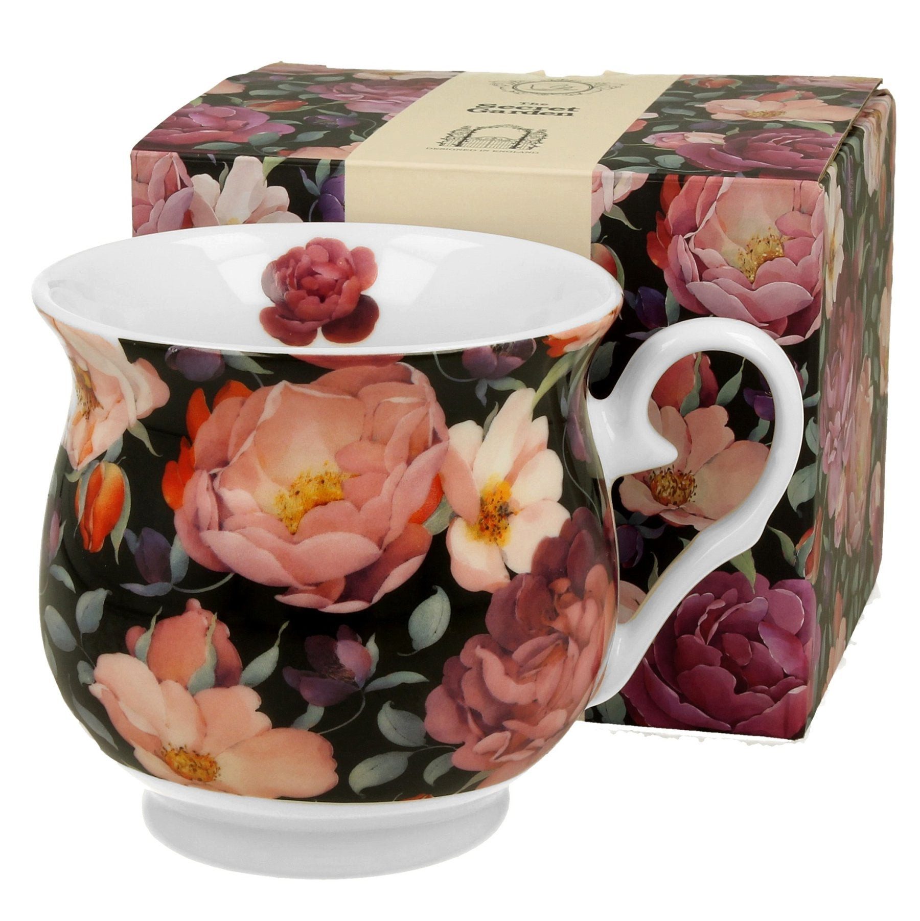 Duo-Gift Tasse Vintage Duo Tasse mit Fuß Englische Rose schwarz 460 ml, Vintage Duo Tasse mit Fuß Englische Rose schwarz 460 ml