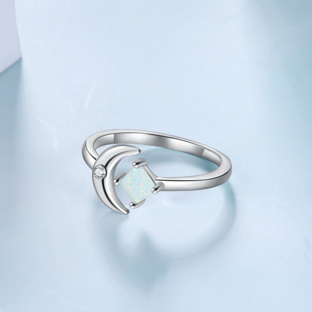 Haiaveng Fingerring Mond Ring Frauen, offener Verstellbarer Ringe Silber Ringe,S925 Quadratische und