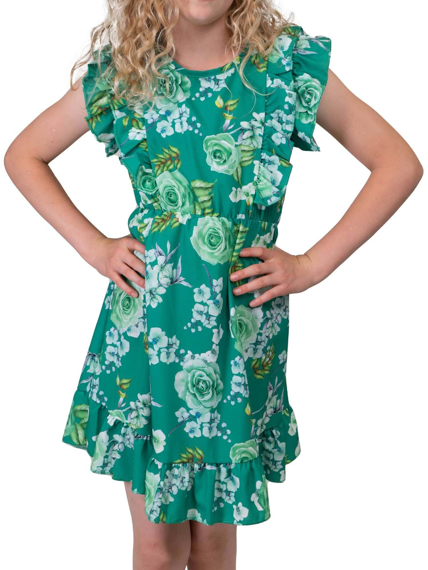 KMISSO Jerseykleid Mädchen Kleid Rosenmotiv (1-tlg) bequem zu tragen Dunkelgrün
