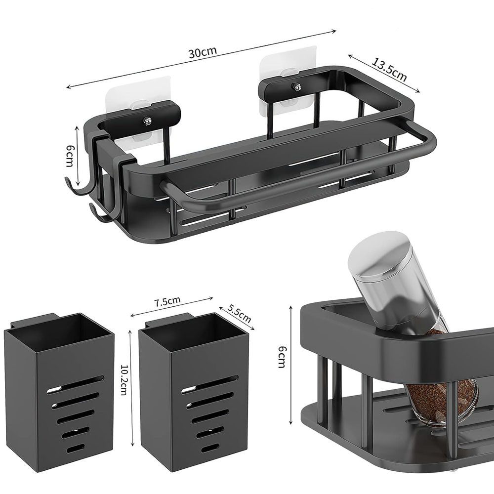 TUWENA Küchenorganizer-Set Spülbecken Organizer Hängend,Kein Bohren Spüle Organizer Schwammhalter, Küchenutensilienhalter mit 2 Stäbchenhalter, Handtuchhalte und Haken