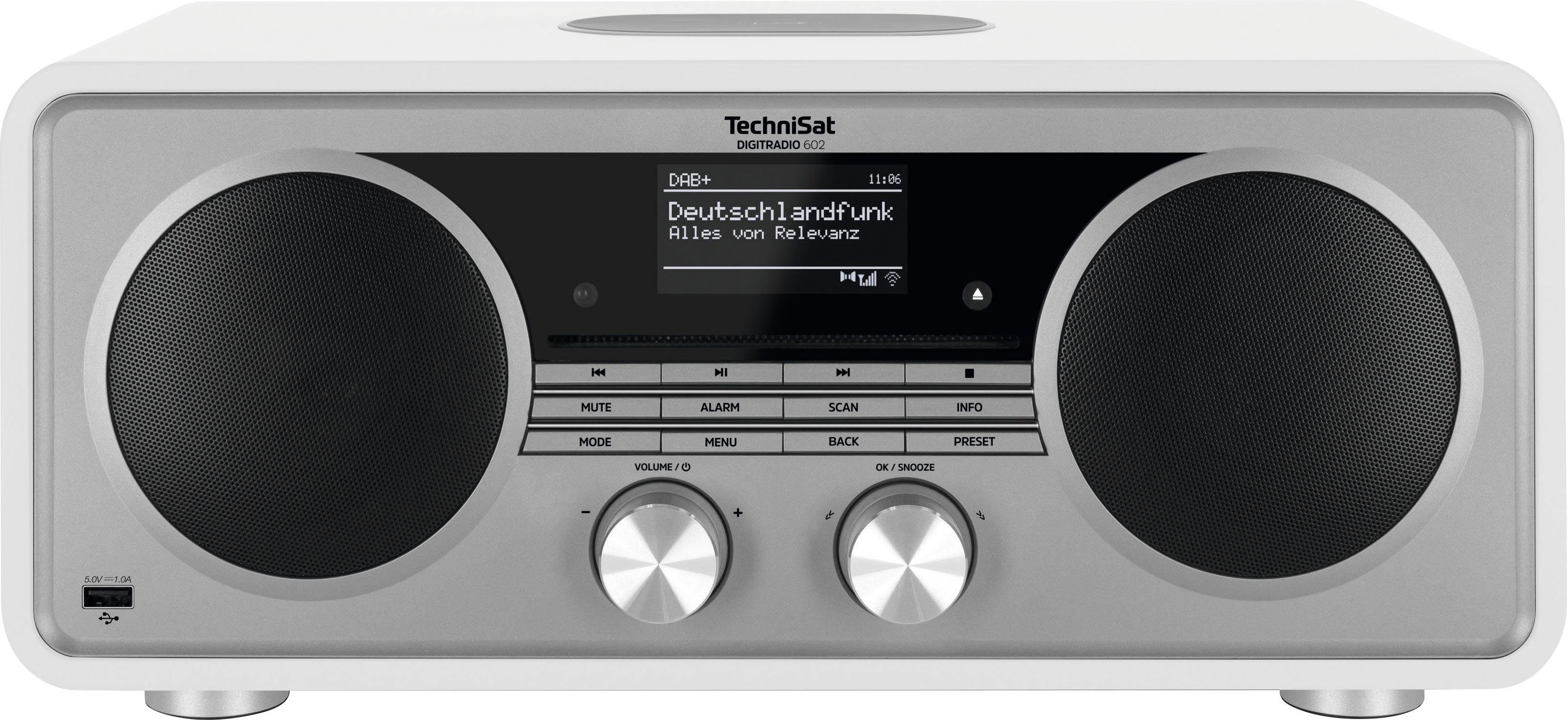 TechniSat DIGITRADIO 602 Internet-Radio (Digitalradio W, Stereoanlage, CD-Player) 70 (DAB), UKW RDS, mit Weiß/Silber