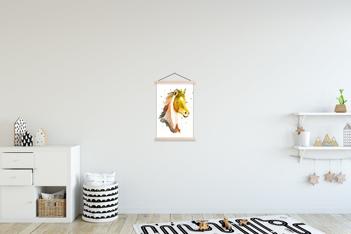 MuchoWow Poster Pferd - Gelb Textilposter Kinder Bilderleiste, - Wohnzimmer, Mädchen Mädchen, Posterleiste, - für (1 - St), Orange Magnetisch 