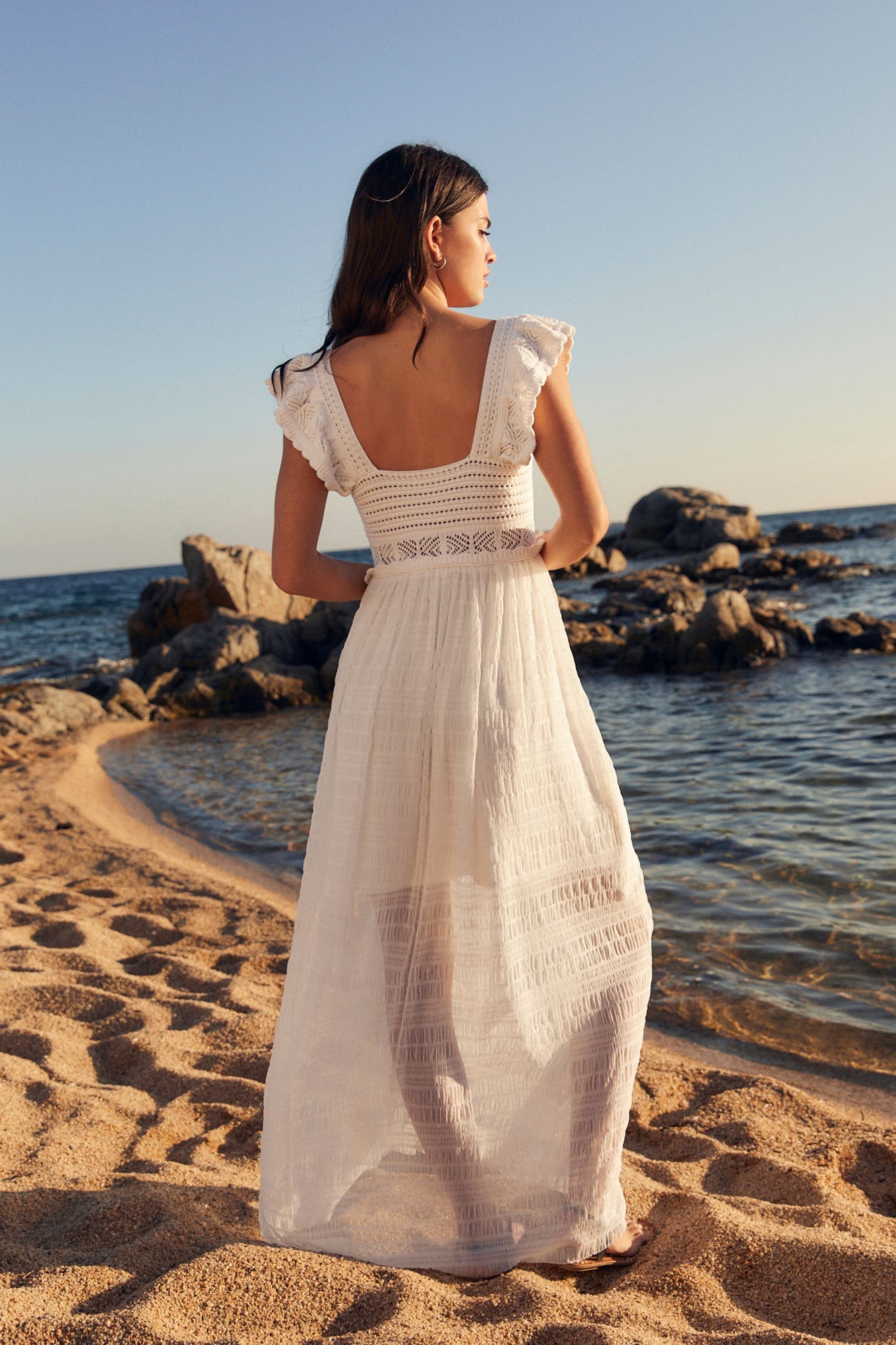 Next Sommerkleid Kleid mit gehäkelten Trompetenärmeln günstig online kaufen