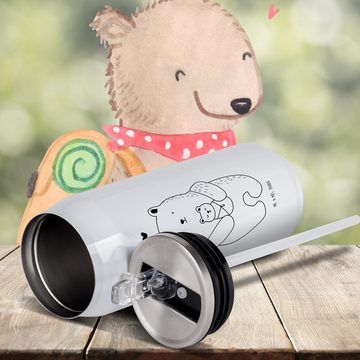 Mr. & Mrs. Panda Isolierflasche Bär Baby - Weiß - Geschenk, Teddy, Taufe, Täufling, Getränkedose, Tri, Trinkhalm und klappbares Mundstück.