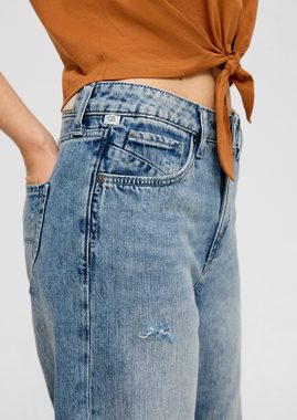 QS Stoffhose Jeans Catie / Slim Fit / High Rise / Wide Leg Waschung, Destroyes