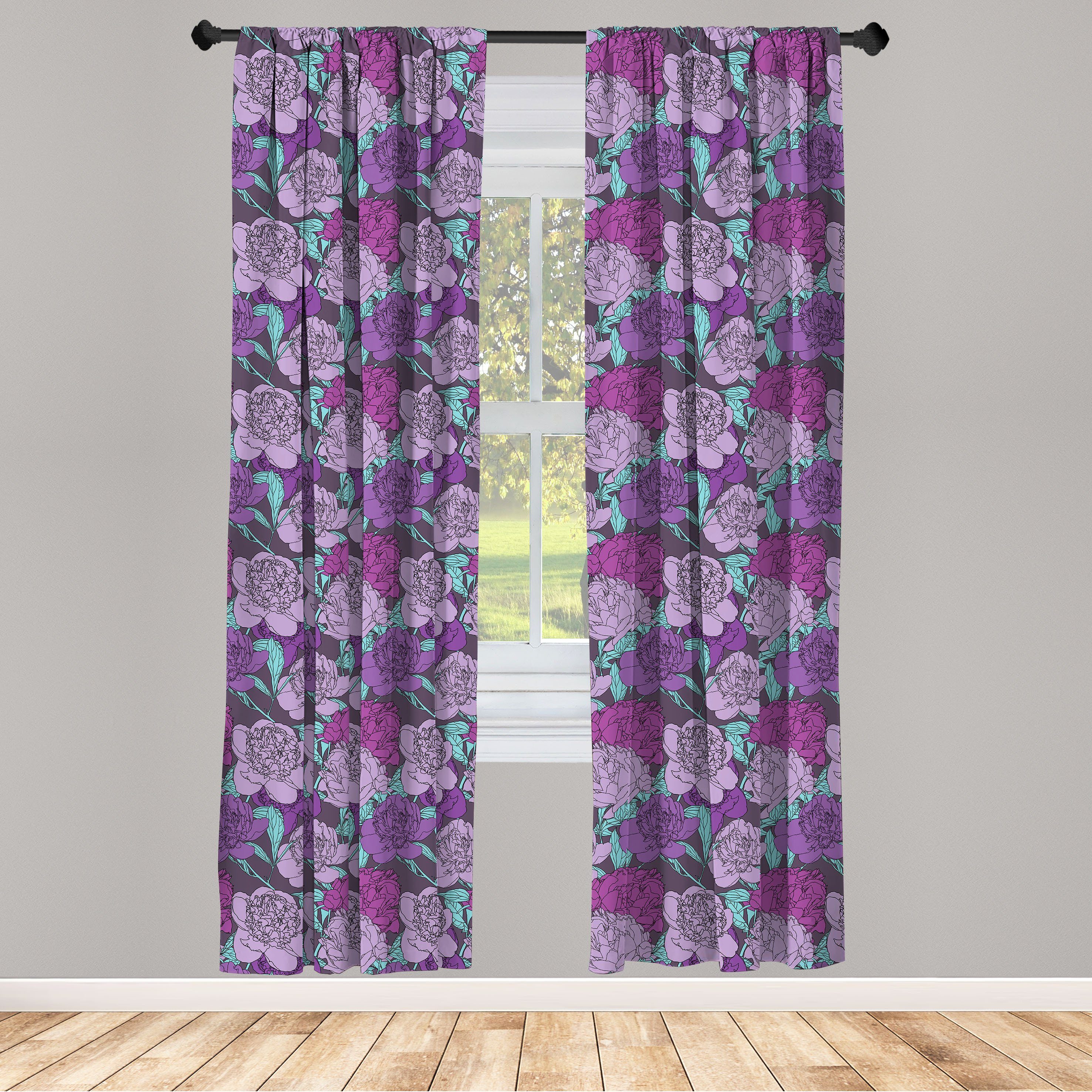 Gardine Vorhang für Wohnzimmer Schlafzimmer Dekor, Abakuhaus, Microfaser, Pfingstrose Pastellton Empfindliche Pfingstrosen