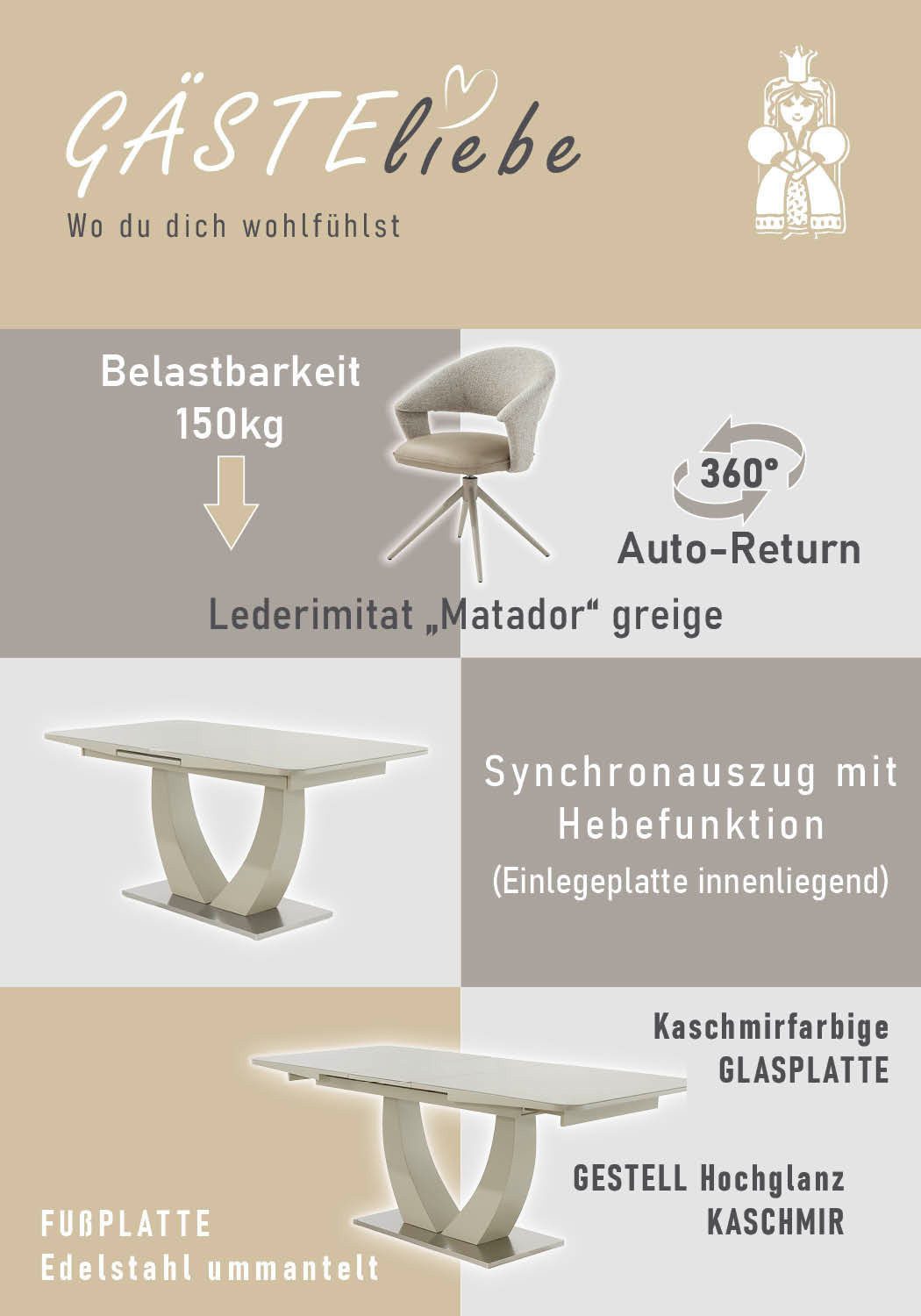 Jockenhöfer Gruppe Essgruppe Ulm/Valencia-Santiago, Sitzgruppe (Set, 5-tlg., 1 Tisch und 4 Stühle), (5-tlg), Set, 5-tlg, Esstisch mit Synchronauszug 160-200cm,  – Bild 5 von 5