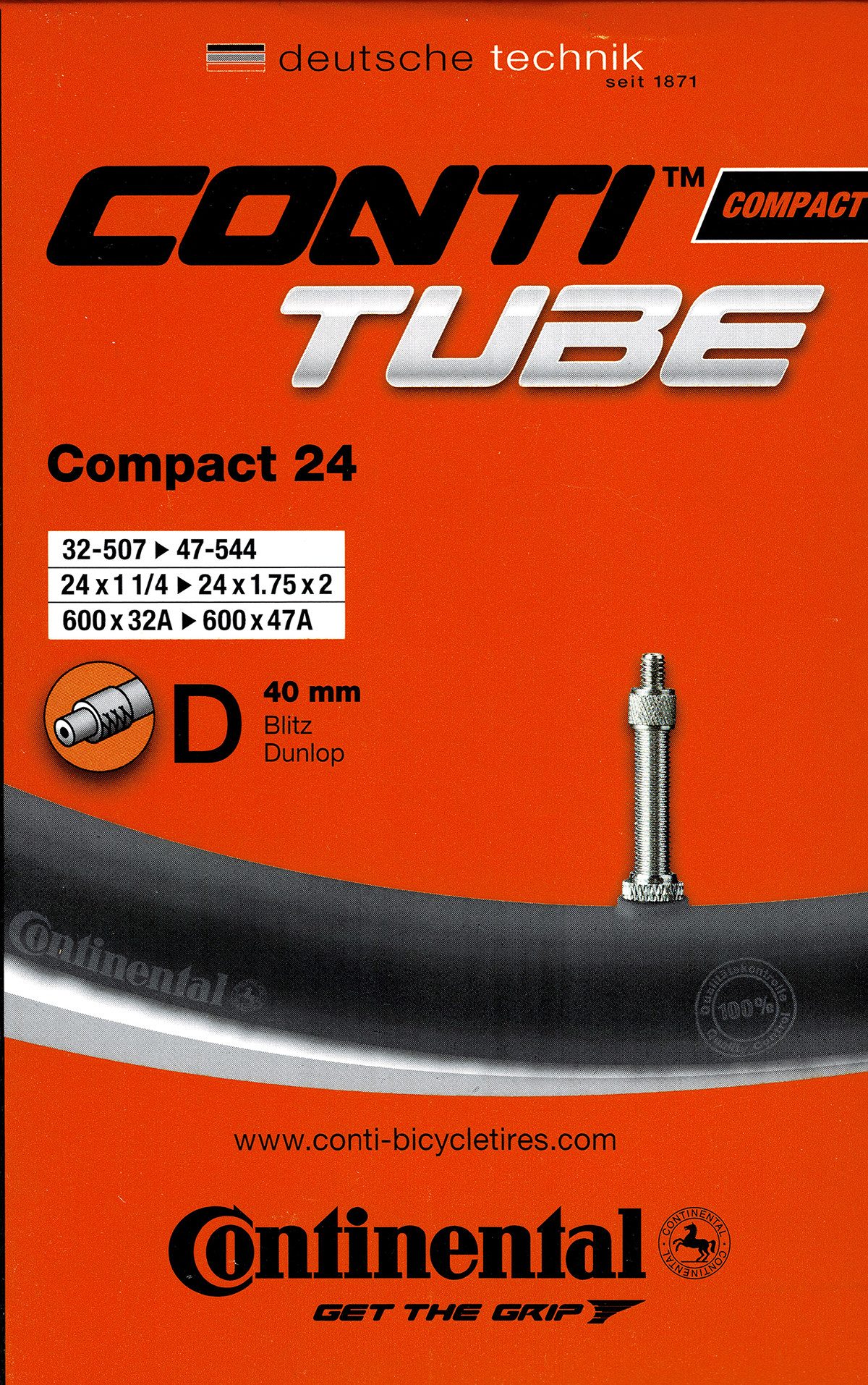 CONTINENTAL Fahrradschlauch Continental Compact 24 Schlauch 24 Zoll DV (32/47-507/540) DV 40mm, 1,50, 1,75, 1,40, 1,60, 2 1/4, 1,25, 1,35