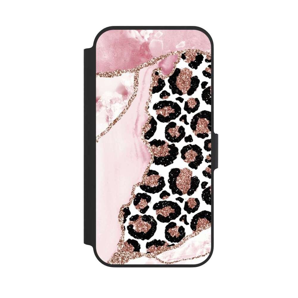 NIVOCASE Handyhülle Leopard Glitzer Look Marmor Patterns and Textures Smooth Pink, Apple iPhone 13 Pro Klapphülle Handyhülle aus Kunst Leder