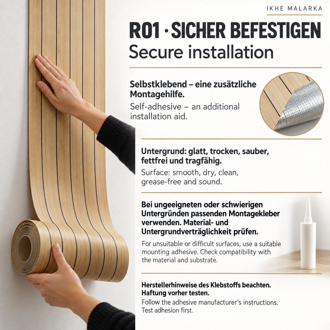 IKHEMalarka 3D Wandpaneel Selbstklebende Dekor Lamellen in Rolle – Holzoptik, BxL: 40x300 cm, 1,2 qm, (40x300cm Paneel in Rolle, 1 Rolle) 40 x 300 cm, Stärke: 2 – Bild 2 von 5