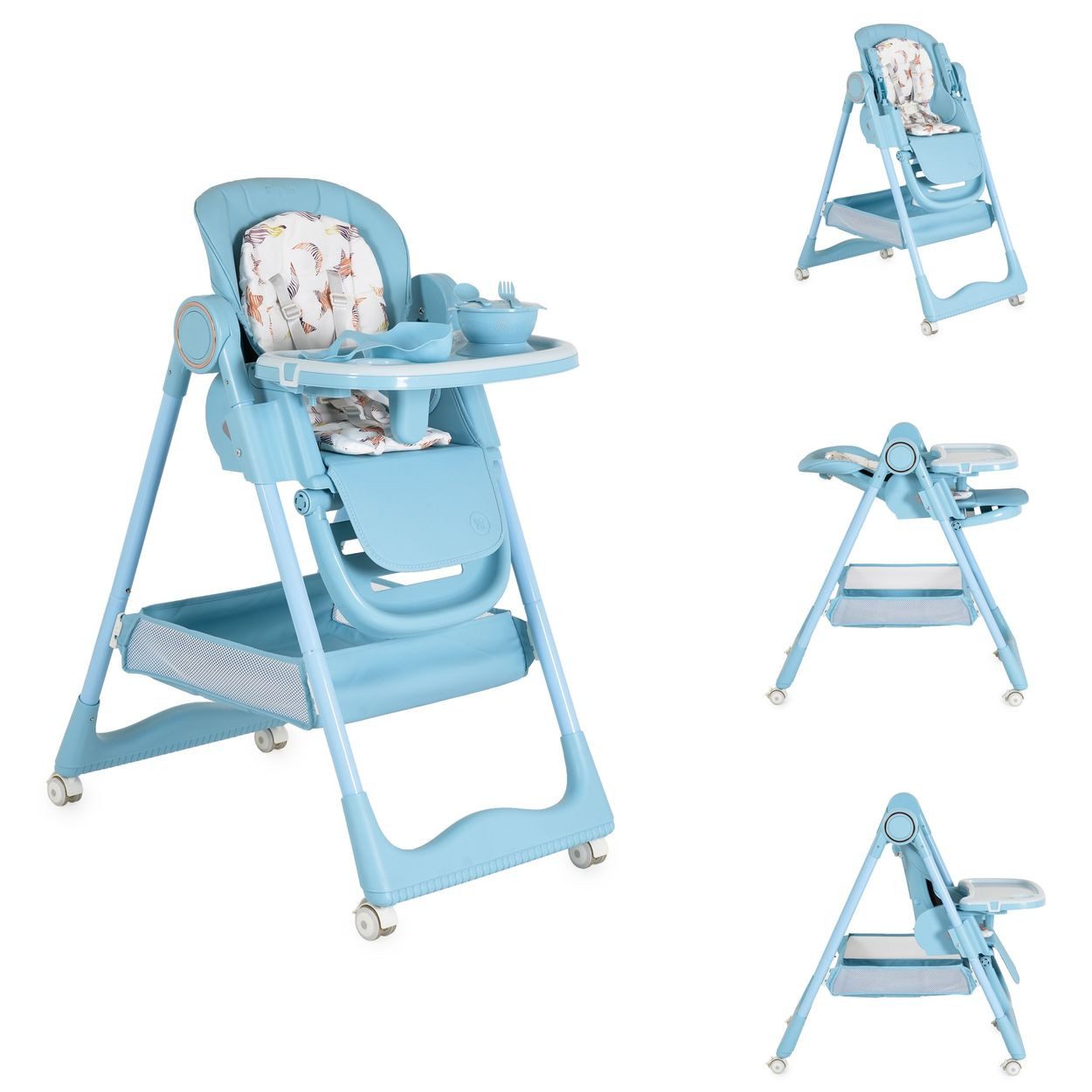 Moni Kombihochstuhl Hochstuhl Surprise faltbar, Lätzchen Schüssel Löffel Gabel Räder Korb