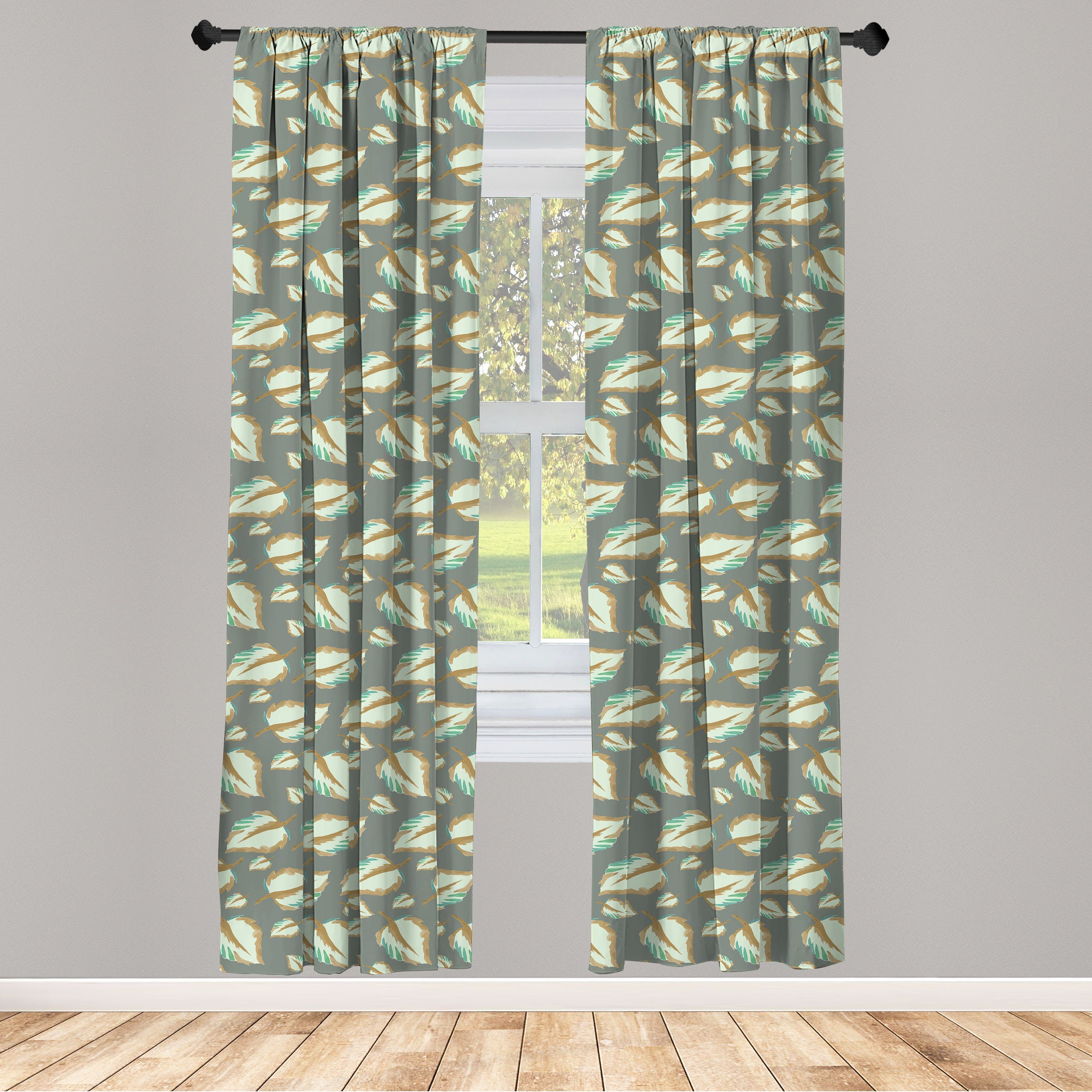 Gardine Vorhang für Wohnzimmer Schlafzimmer Dekor, Abakuhaus, Microfaser, Blätter Simplistic Herbstlaub Kunst